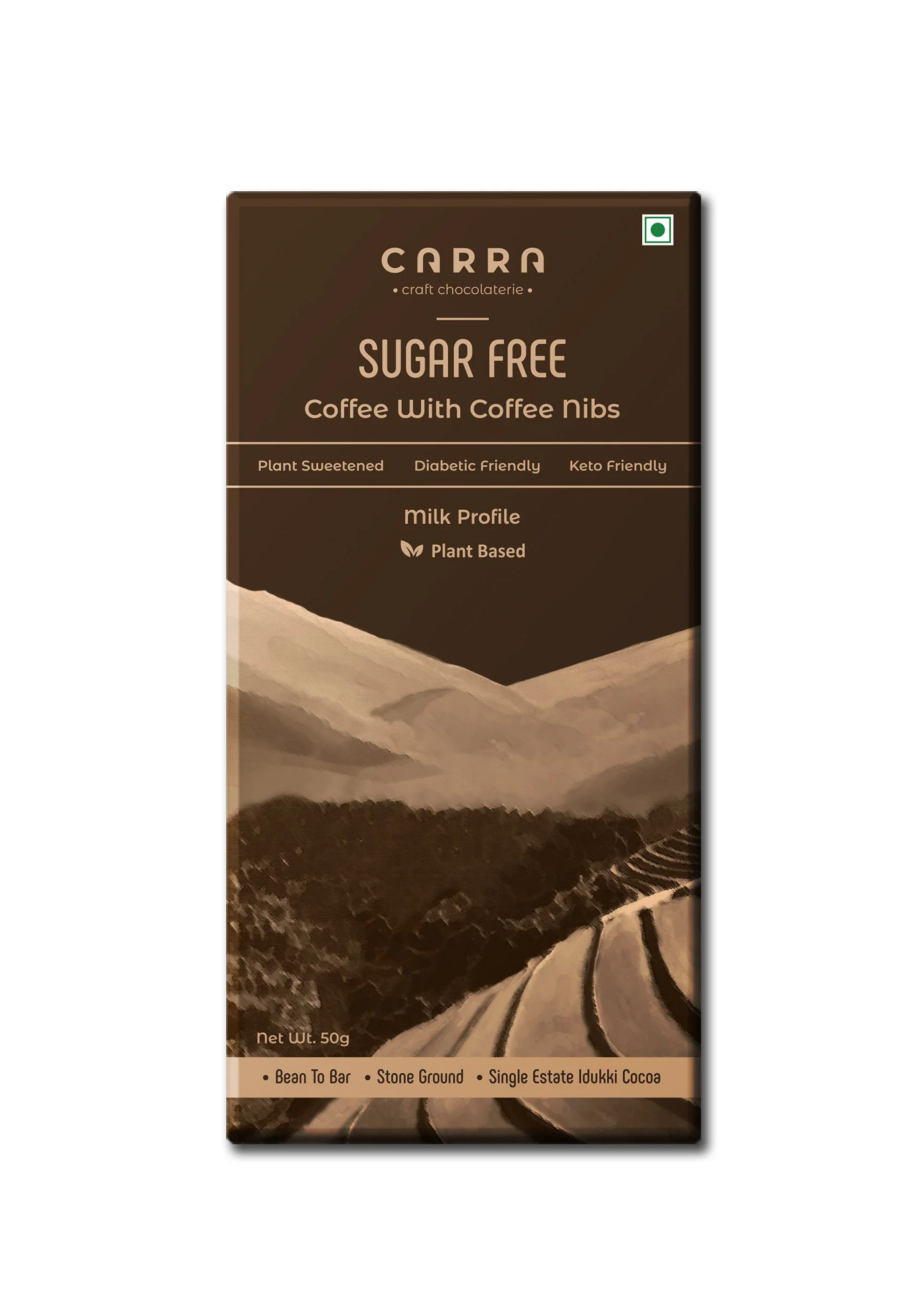Sugar Free Coffee with coffee nibs Milk Chocolate Bar, 50g