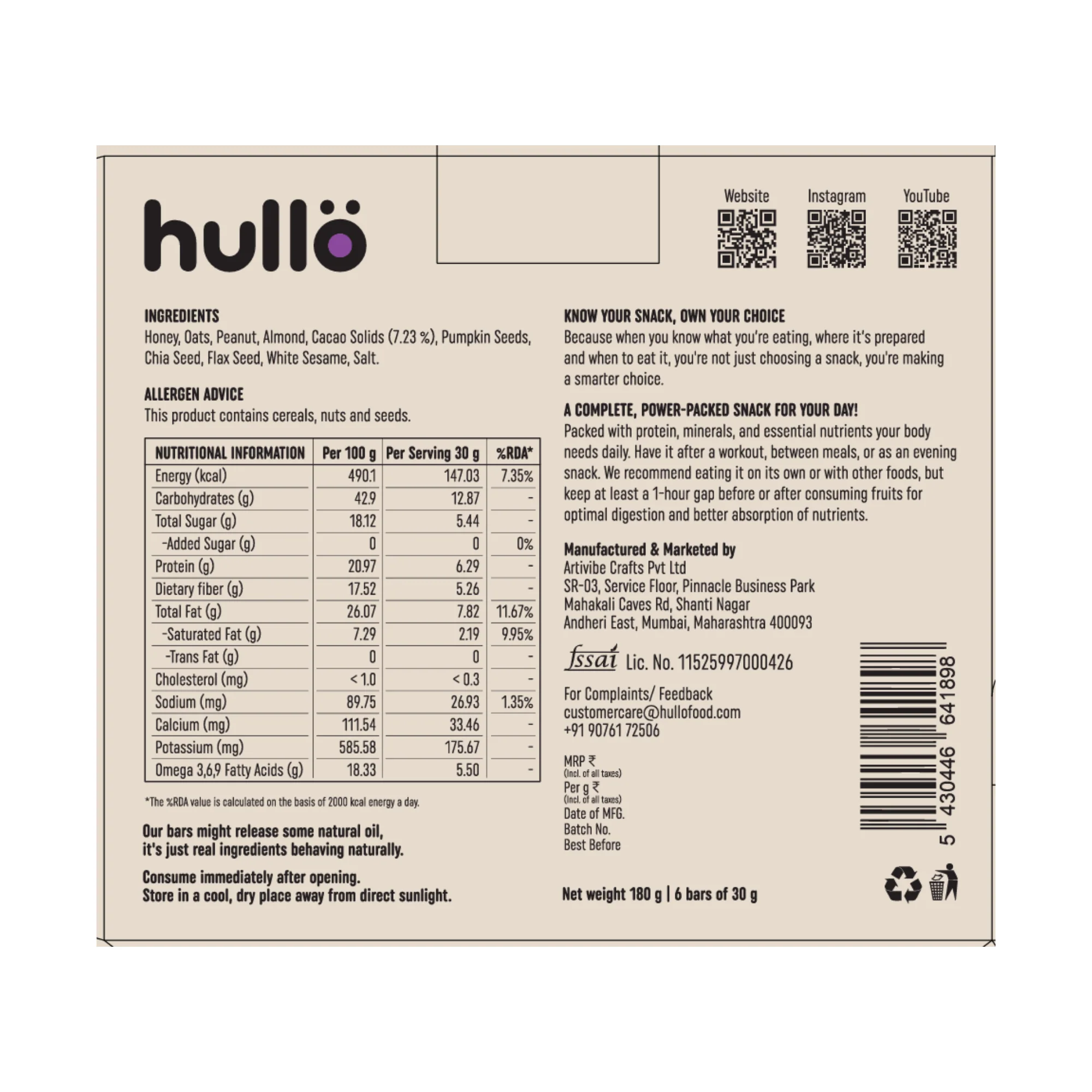 The Nuts & Seeds Bar - Chocolate, 180g (6x30g) - Image 2