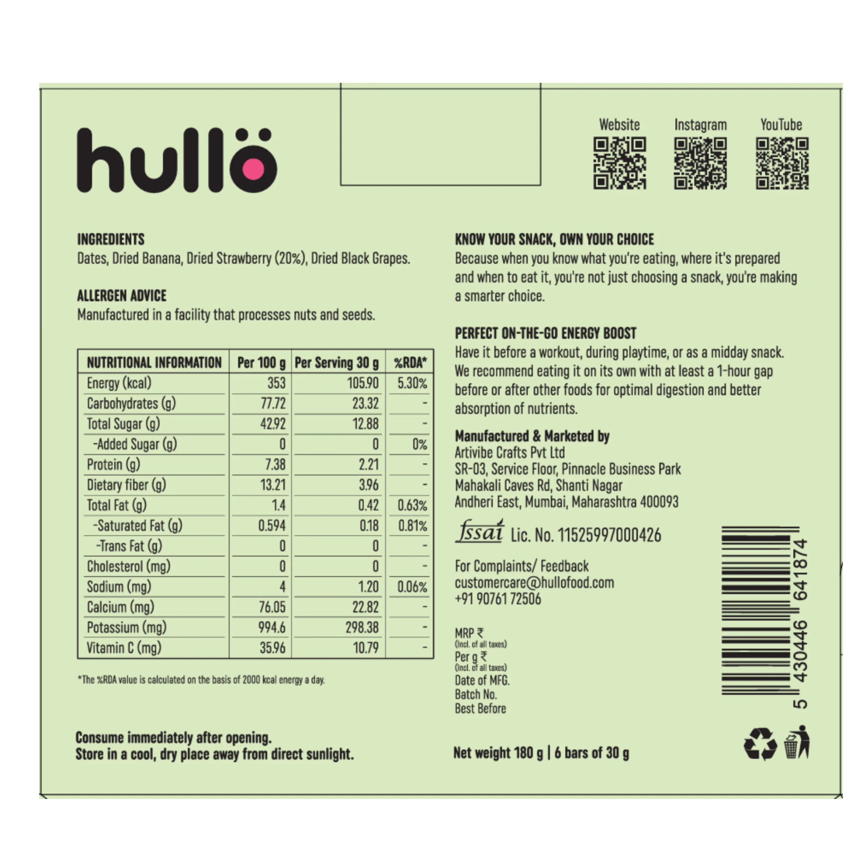 The Only Fruit Bar - Strawberry, 180g (6x30g) - Image 2
