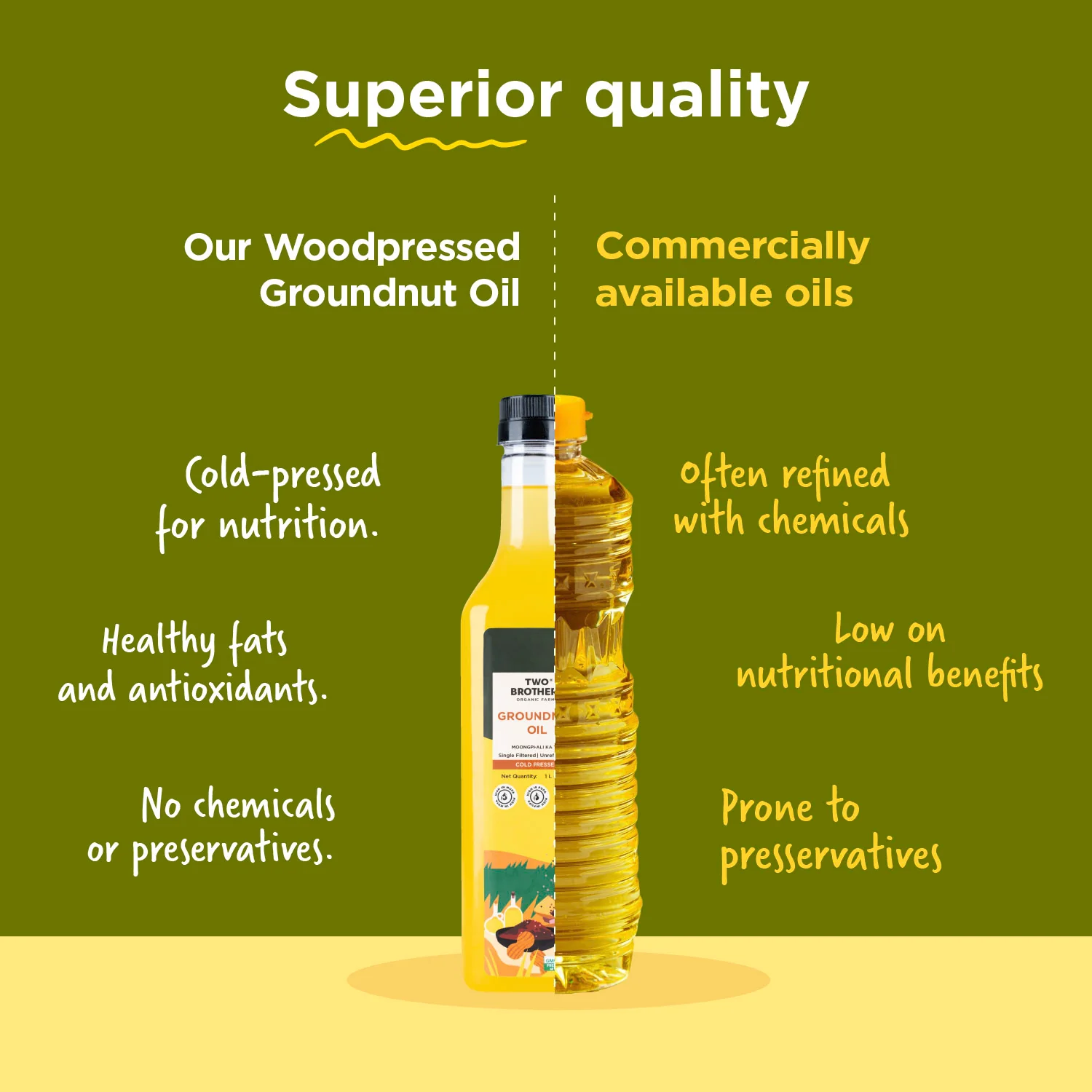 Two Brothers Organic Farms Groundnut Oil, 1L (Cold Pressed Kacchi Ghani, Unrefined, Single-Filtered, Natural Shengdana Oil for Cooking & Frying, Rich Nutty Aroma, Mungfali Tel) - Image 6