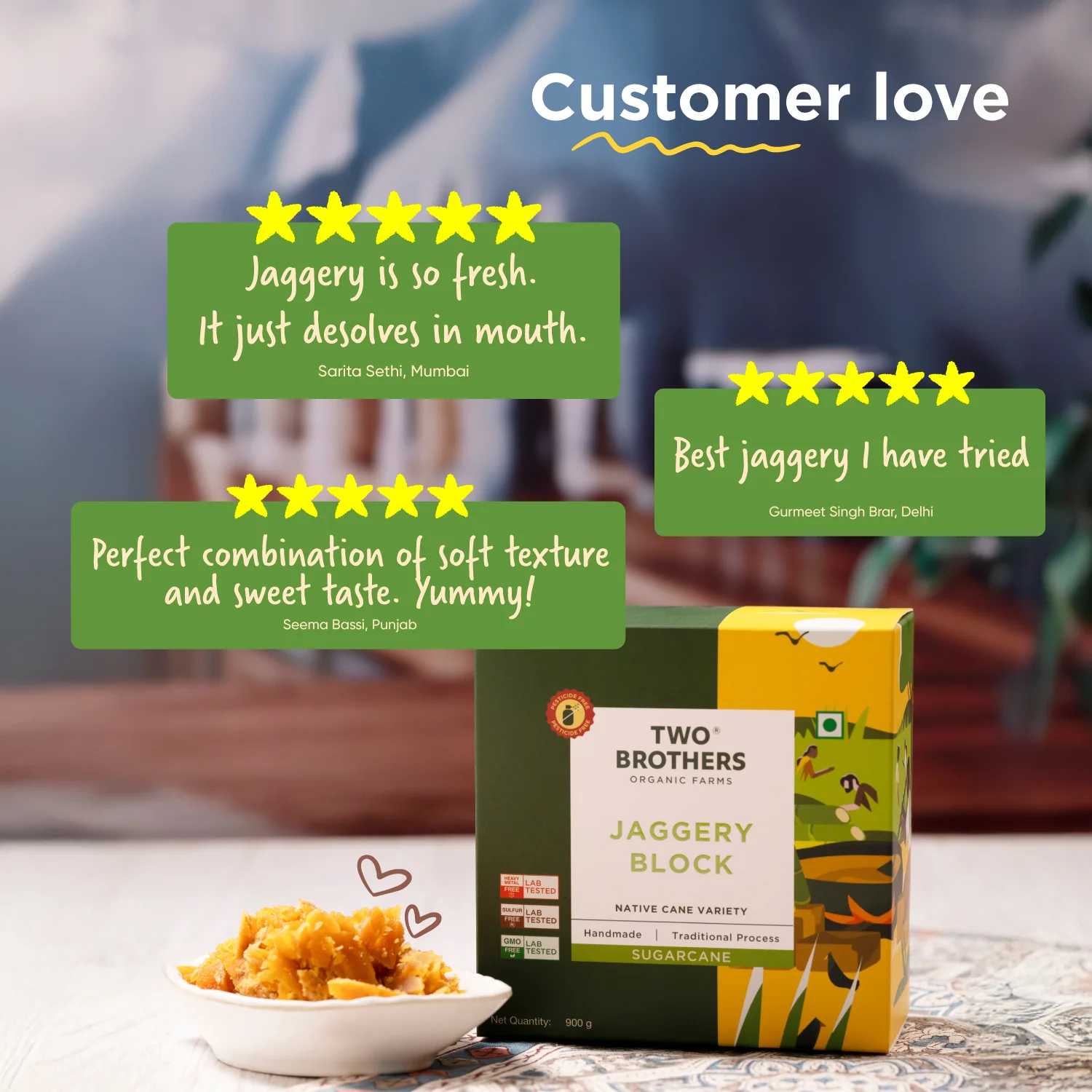 Two Brothers Organic Farms Handmade Sugarcane Jaggery Block, 900g (Unrefined, Preservative-Free, Nutrient-Rich Gud, Iron-Boosting, Healthy Sugar Substitutes) - Image 9