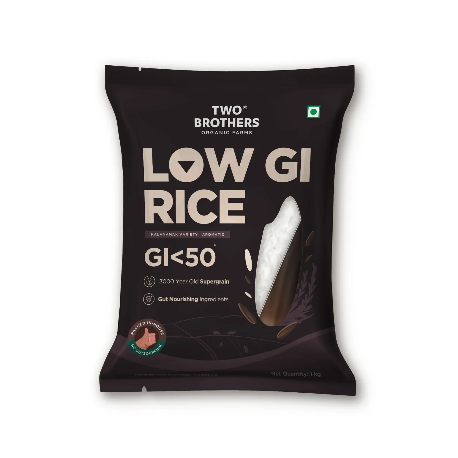 Two Brothers Organic Farms Kalanamak Rice, 1kg (Low GI, Diabetic-Friendly Native Aromatic Rice, Rich in Iron & Zinc, Gut Nourishing, Perfect for Pulao, Biryani & Curries)