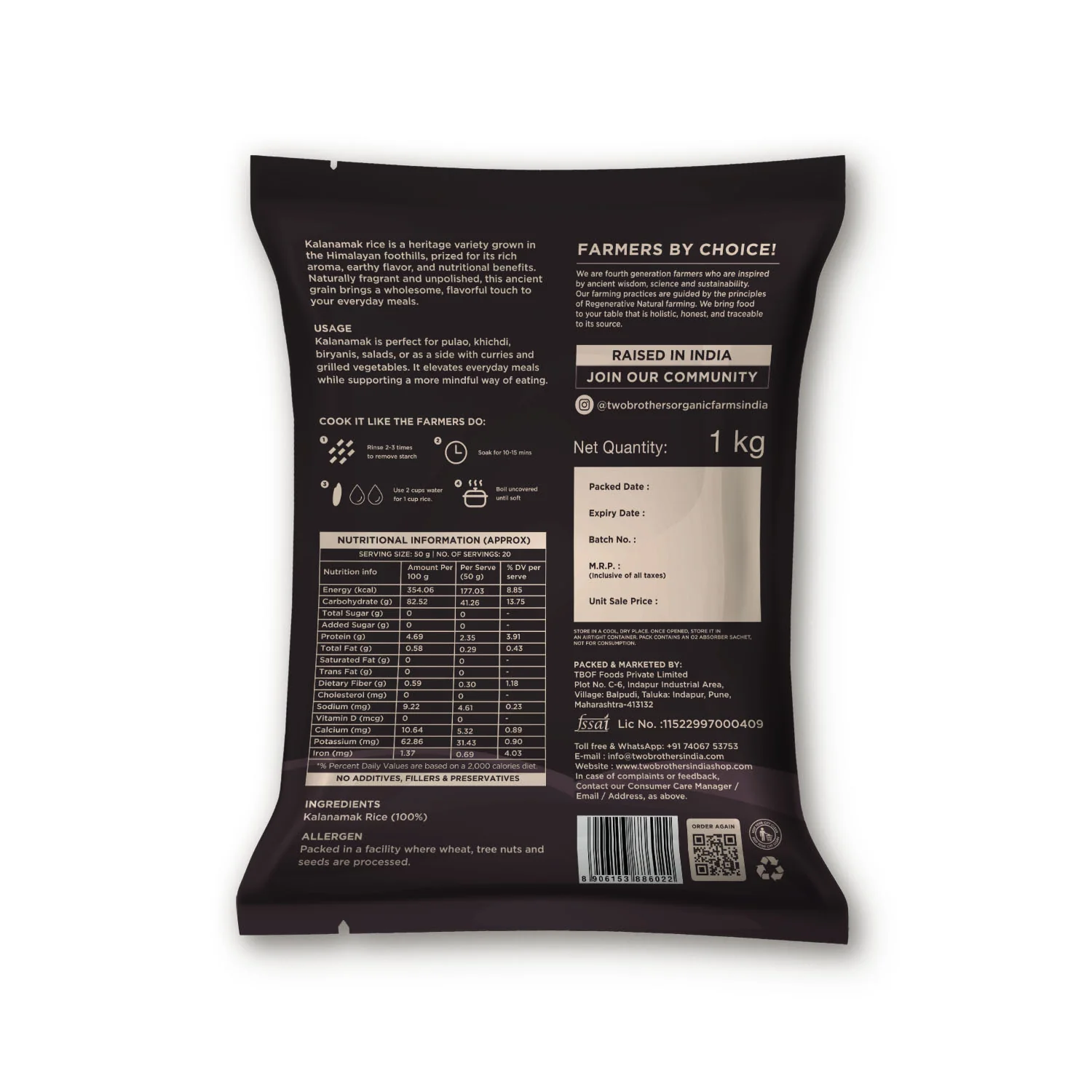 Two Brothers Organic Farms Kalanamak Rice, 1kg (Low GI, Diabetic-Friendly Native Aromatic Rice, Rich in Iron & Zinc, Gut Nourishing, Perfect for Pulao, Biryani & Curries) - Image 2