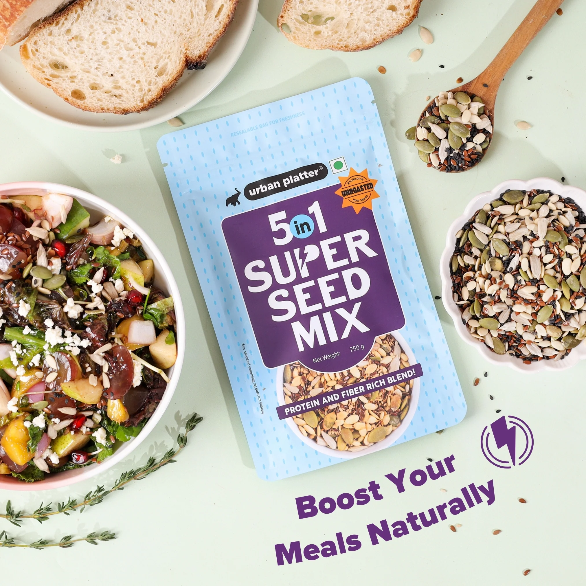 Unroasted 5-in-1 Super Seed Mix, 250g (High Protein & Fiber | Pumpkin, Sunflower, Watermelon, Sesame & Flax Seed Blend | Raw & Ready-to-Eat Superfood Snack) - Image 8
