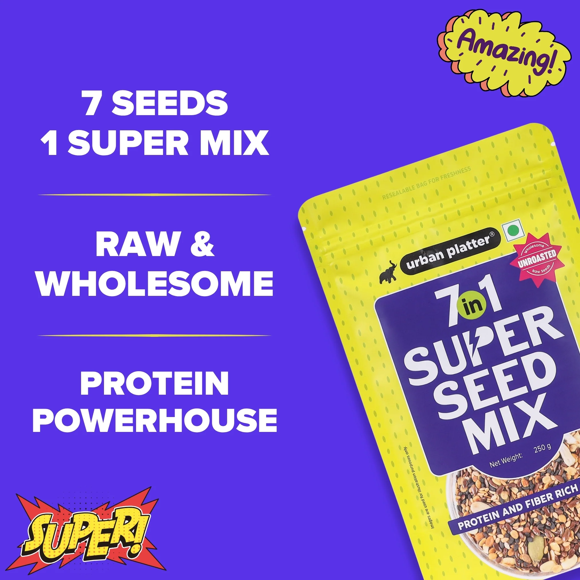Unroasted 7-in-1 Super Seed Mix, 250g (High Protein & Fiber | Pumpkin, Sunflower, Watermelon, Split Coriander, White & Black Sesame & Flax Seed Blend | Raw & Ready-to-Eat Superfood Snack) - Image 5