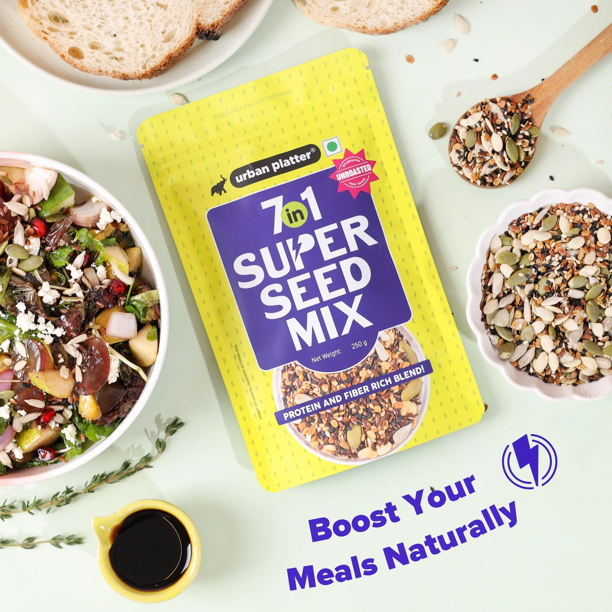 Unroasted 7-in-1 Super Seed Mix, 250g (High Protein & Fiber | Pumpkin, Sunflower, Watermelon, Split Coriander, White & Black Sesame & Flax Seed Blend | Raw & Ready-to-Eat Superfood Snack) - Image 7