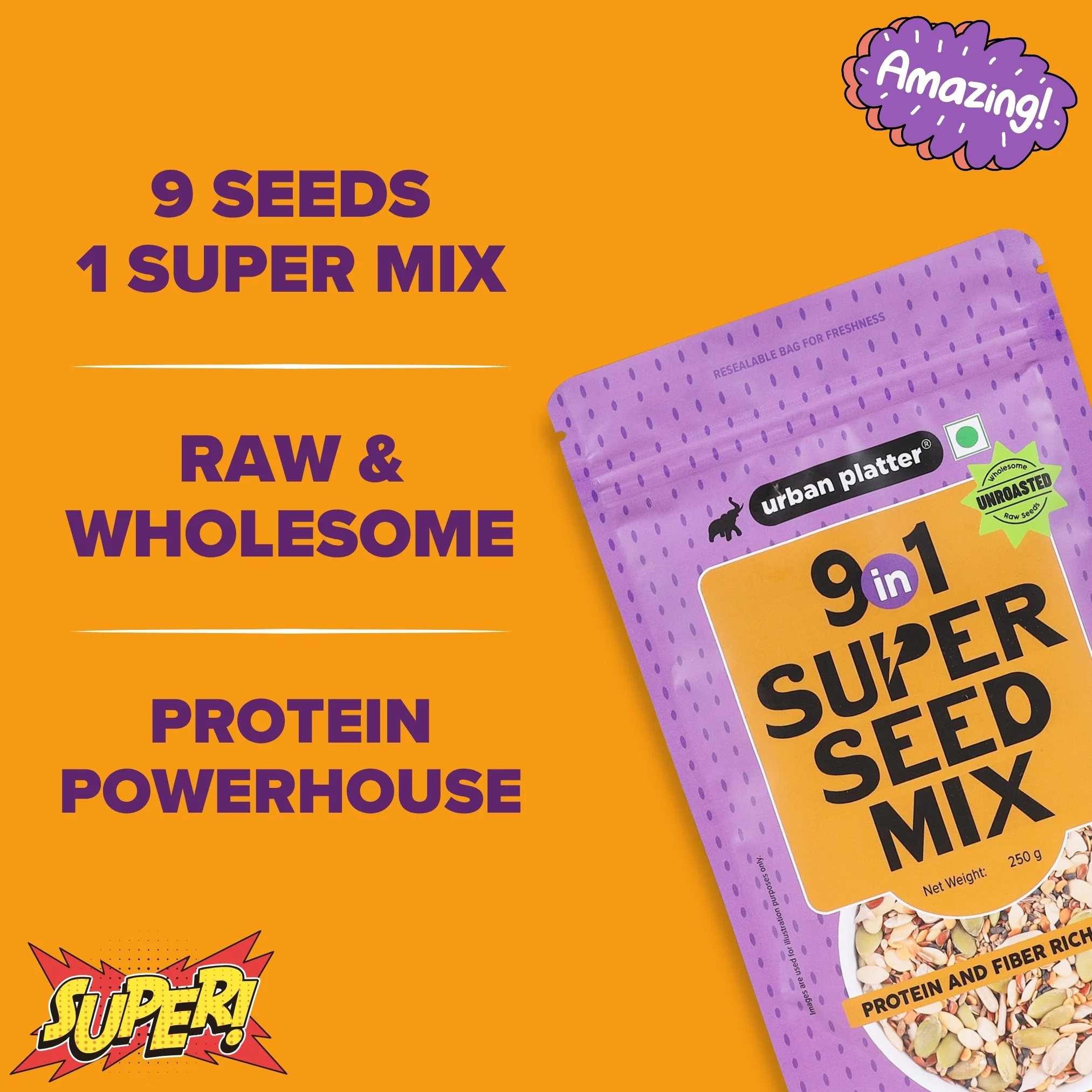 Unroasted 9-in-1 Super Seed Mix, 250g (High Protein & High Fiber Blend | Raw & Ready-to-Eat Superfood Snack) - Image 3
