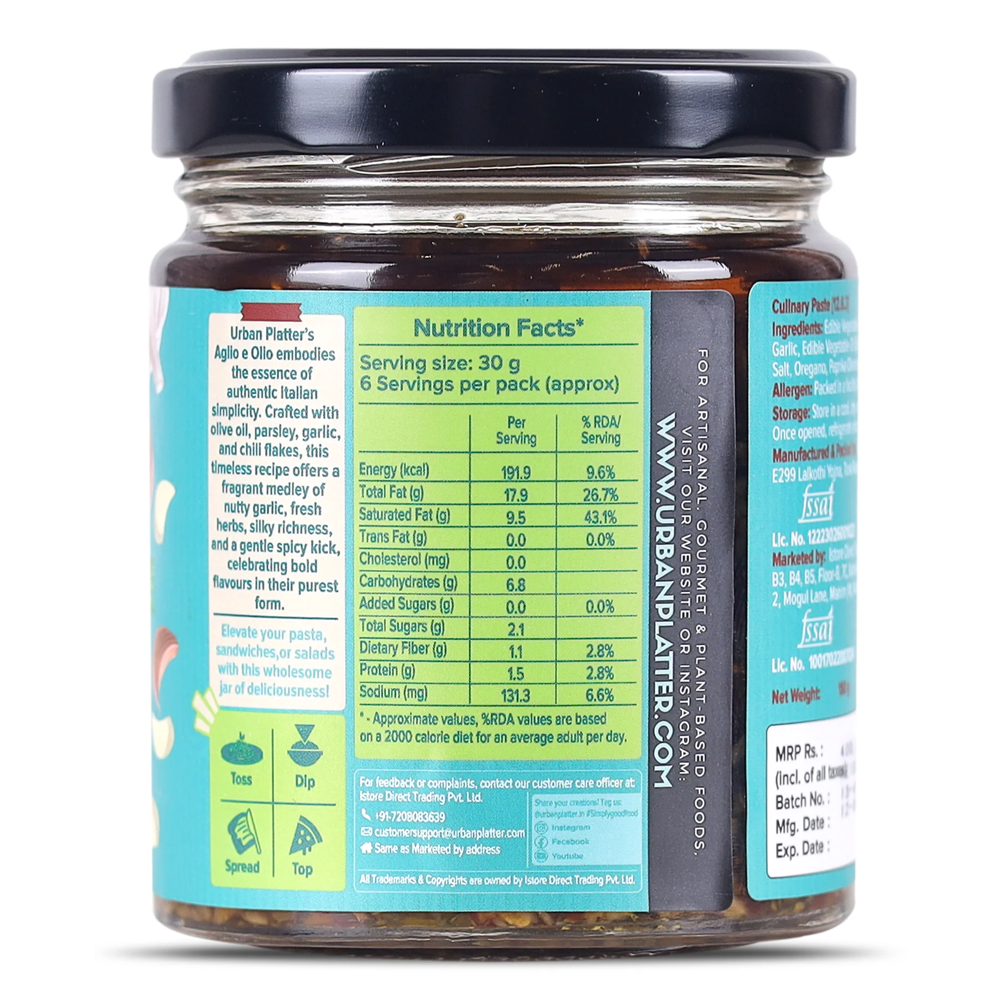 Aglio e Olio Sauce, 180g (Plant Based | Preservative-free | Italian Inspired Pasta Sauce & Dipping Oil) - Image 3