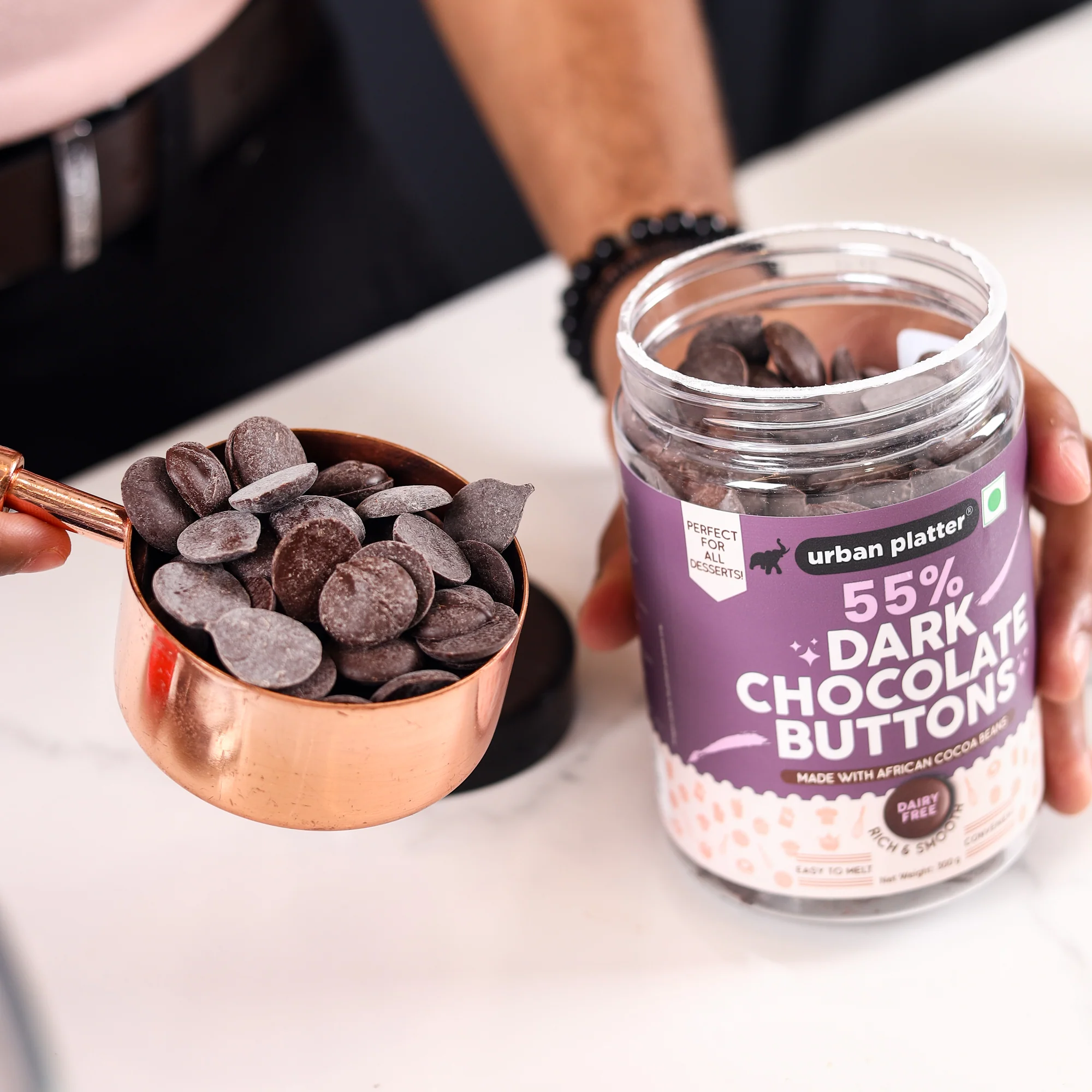 All Natural, Dairy-Free and 55% Cocoa Dark Chocolate Buttons, 300g - Image 4