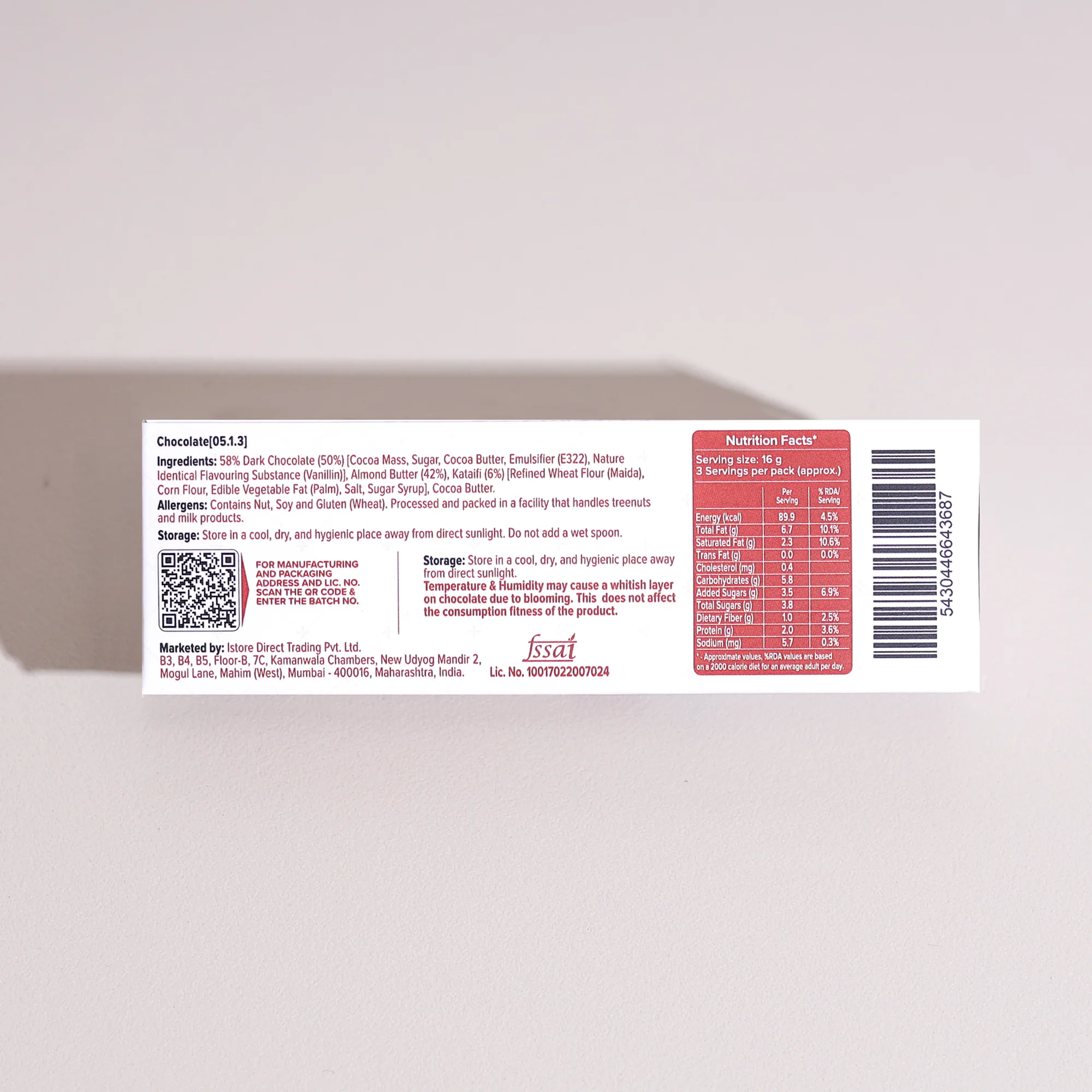 Amond Kunafa Bar, 50g (Middle Eastern Inspired Chocolate Bar Filled with Almond Butter & Kataifi, 58% Belgian Chocolate, Plant-Based) - Image 2