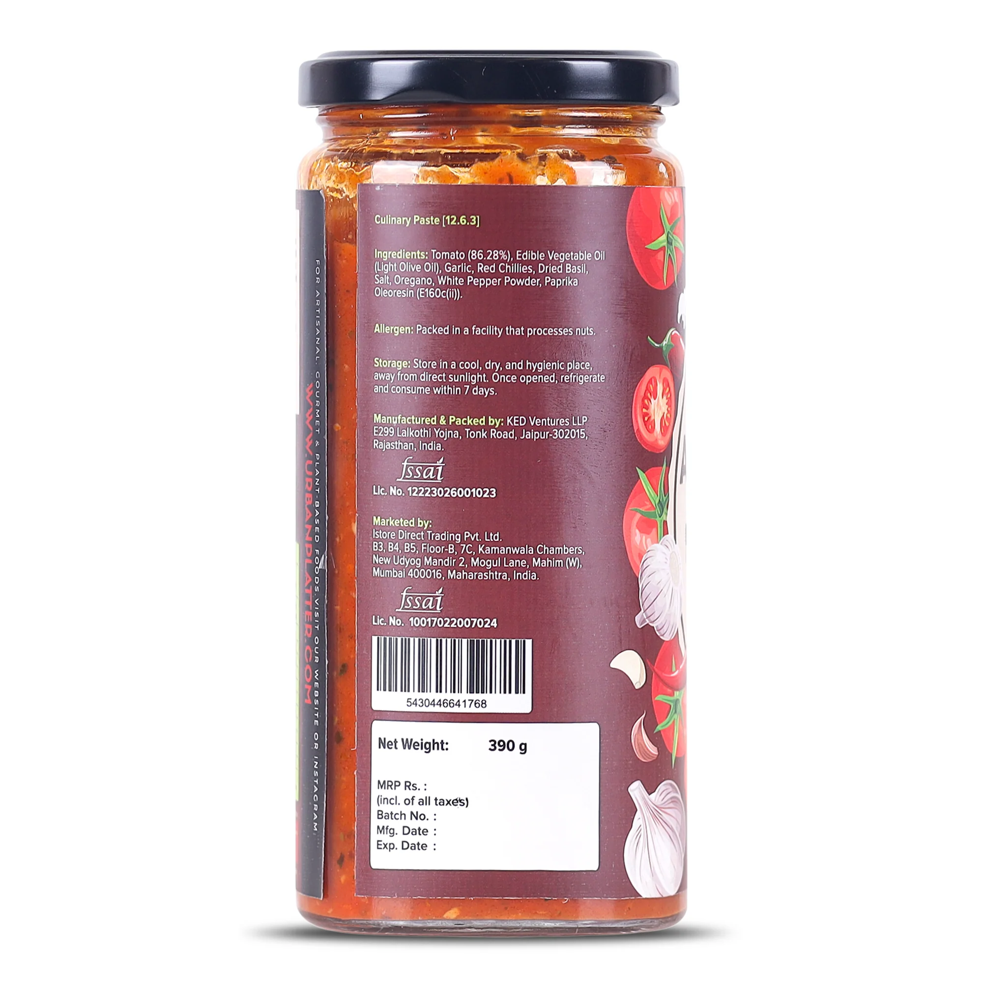 Arrabbiata Sauce, 390g (Plant Based | Preservative-free | Italian Inspired Sauce for Pasta, Pizza and More) - Image 2
