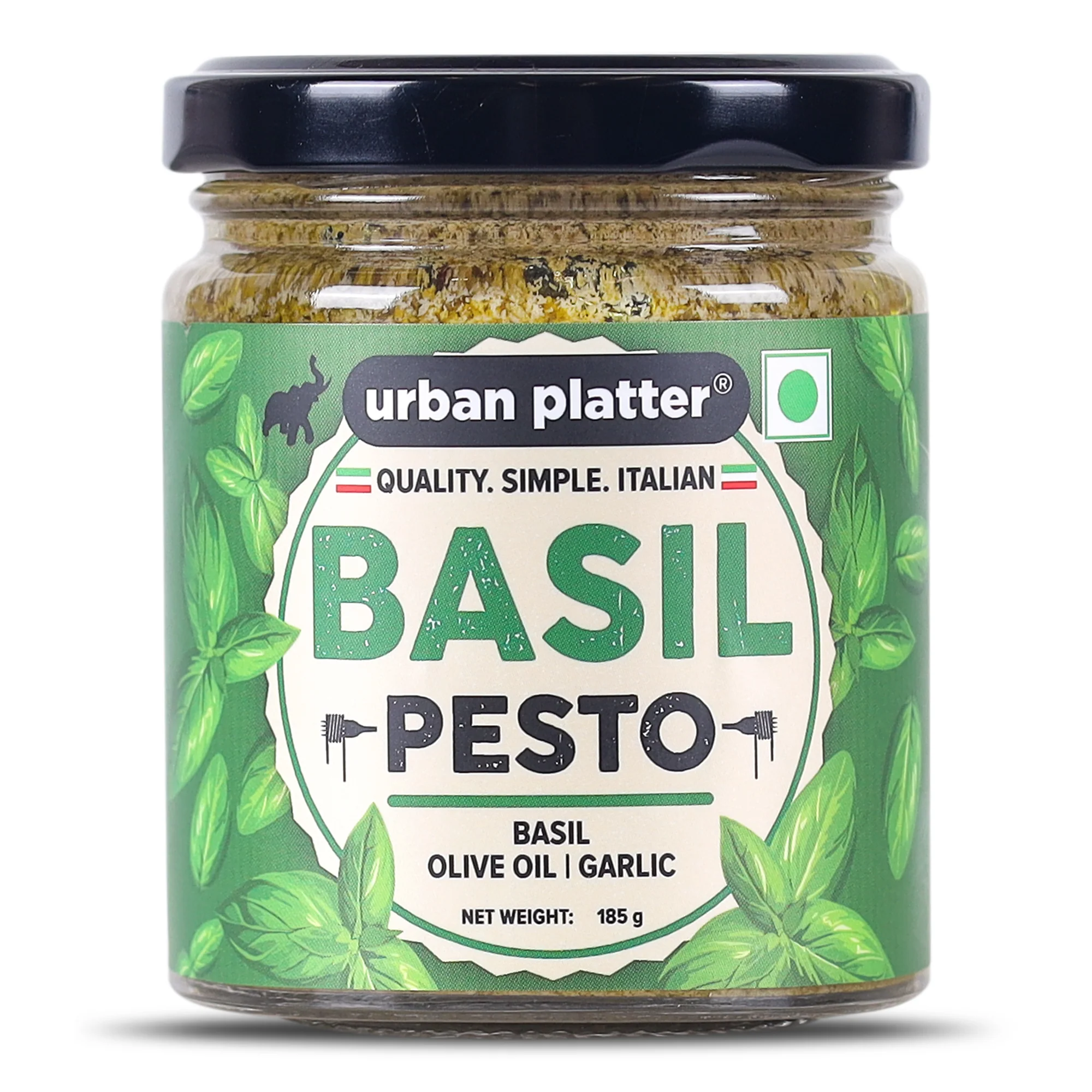 Basil Pesto, 185g (Plant Based, Preservative-free, Italian Inspired Pasta Sauce & Spread, Ready-to-Use)