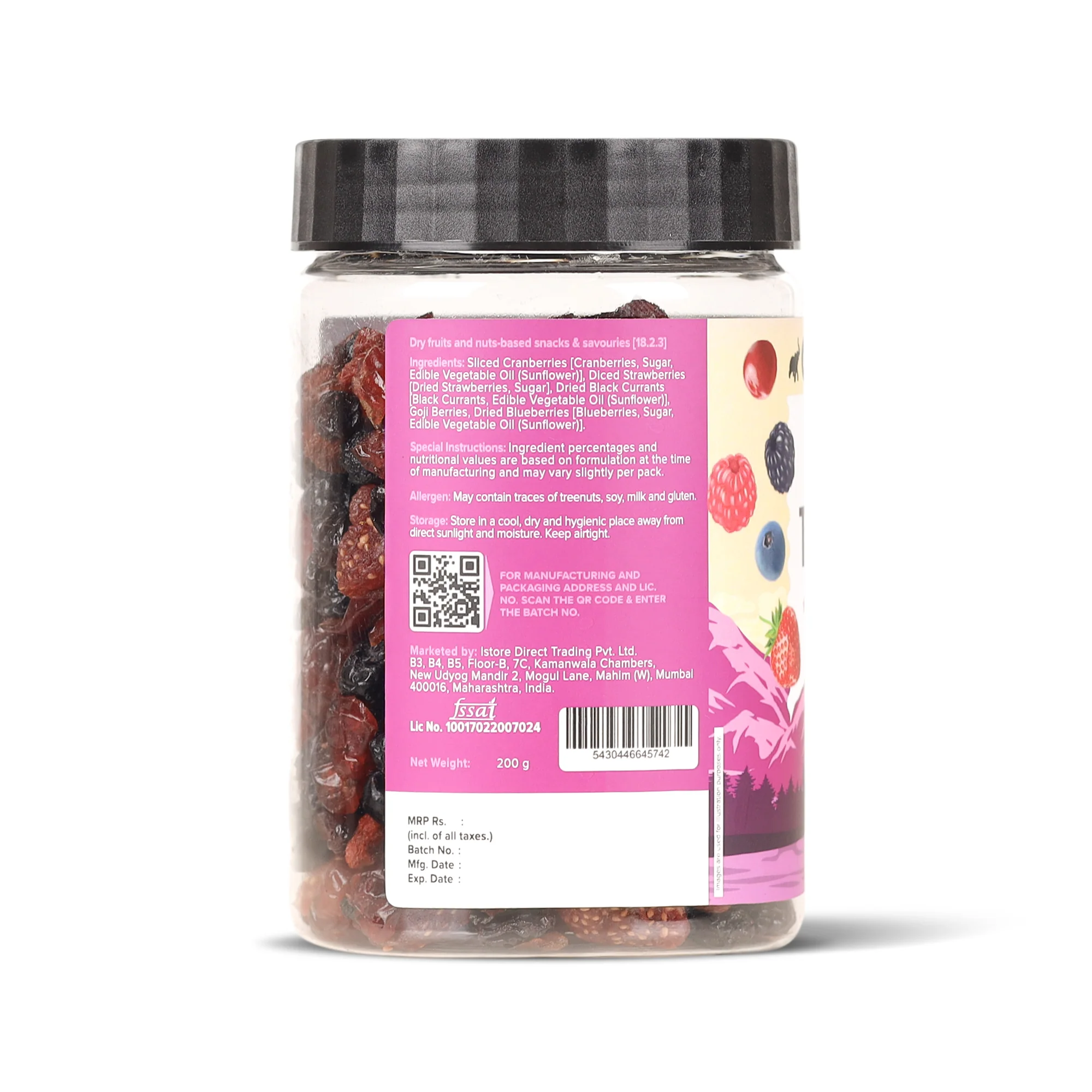 Berry Blend Trail Mix, 200g (Dried Berry Snack Mix with Cranberries, Blueberries & More | Sweet & Tangy Travel-Friendly Snack) - Image 2
