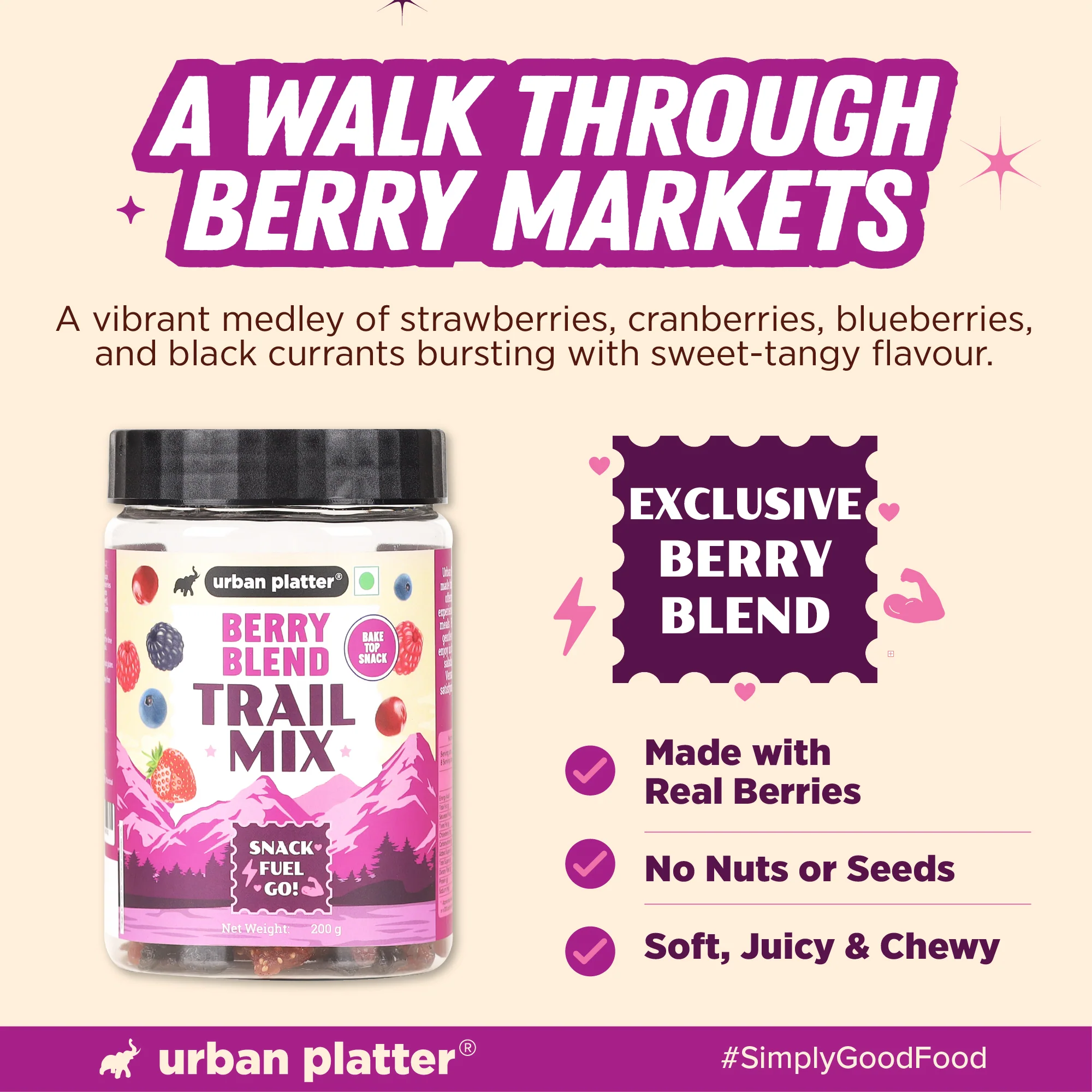 Berry Blend Trail Mix, 200g (Dried Berry Snack Mix with Cranberries, Blueberries & More | Sweet & Tangy Travel-Friendly Snack) - Image 6