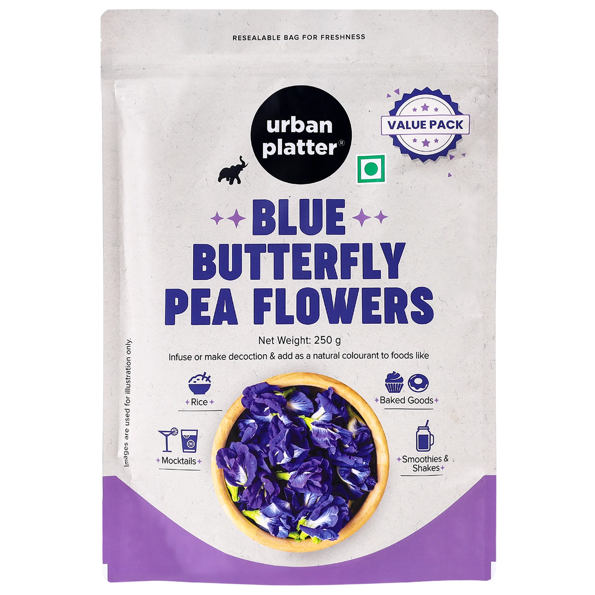 Blue Butterfly Pea Flower, 250g (Rich in Antioxidants | Add to teas & cocktails | Natural Colourant)