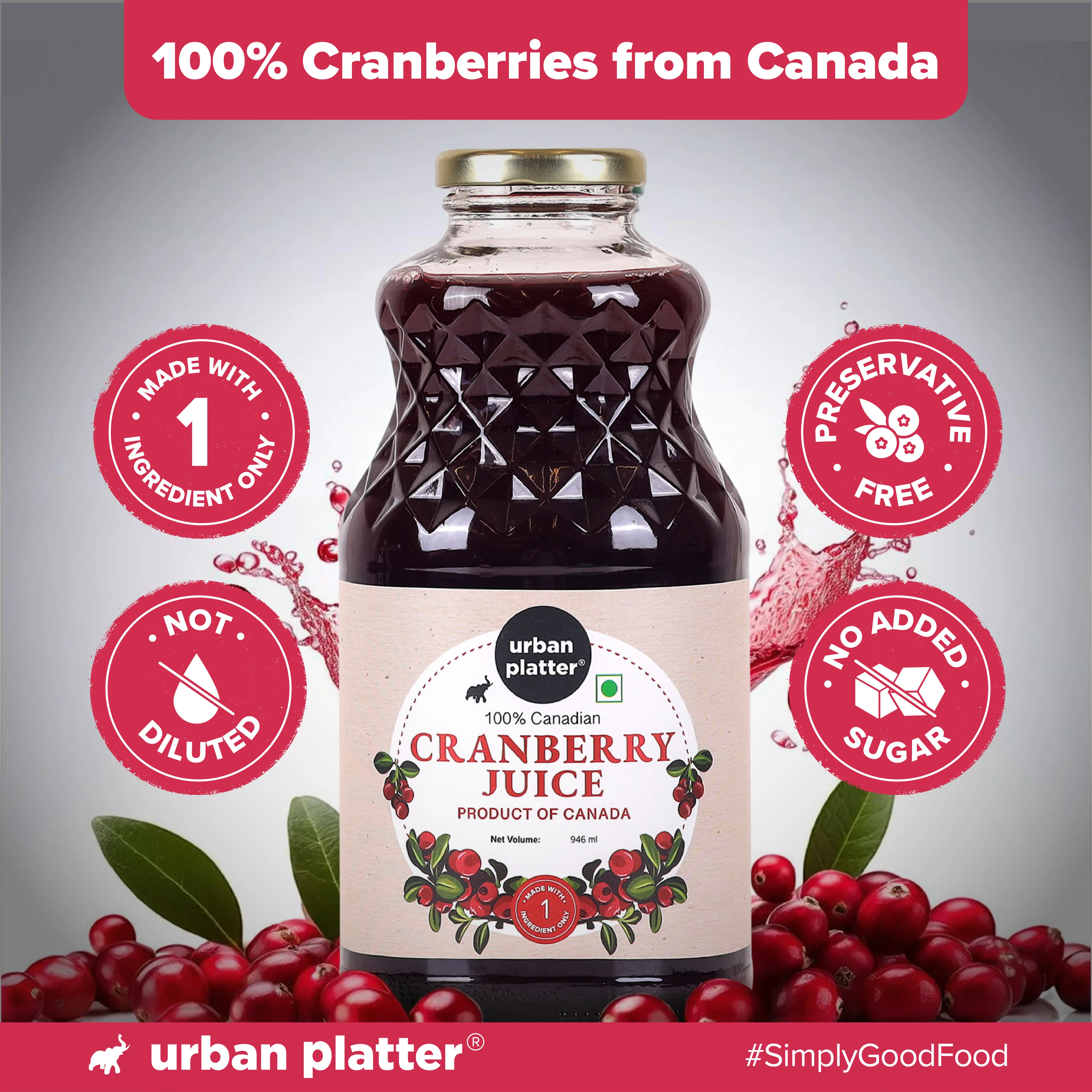 100% Canadian Cranberry Juice, 946ml (No Added Sugar | Preservative-Free | Antioxidant-Rich) - Image 4
