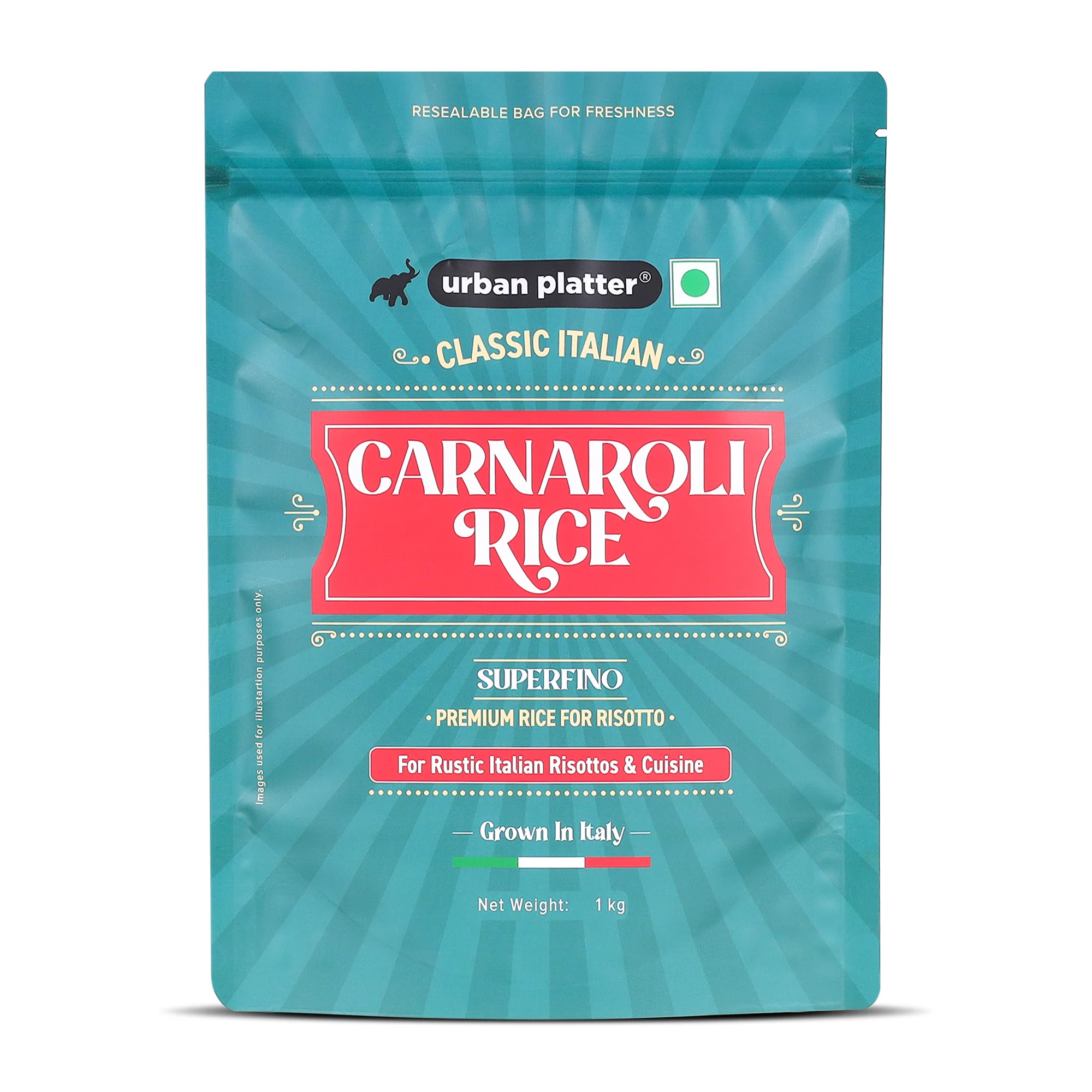 Carnaroli Rice, 1Kg (Product of Italy, Italian Carnaroli Rice for Risottos, Arancini, and Rustic preparations, Vacuum Packed for Freshness and Quality)