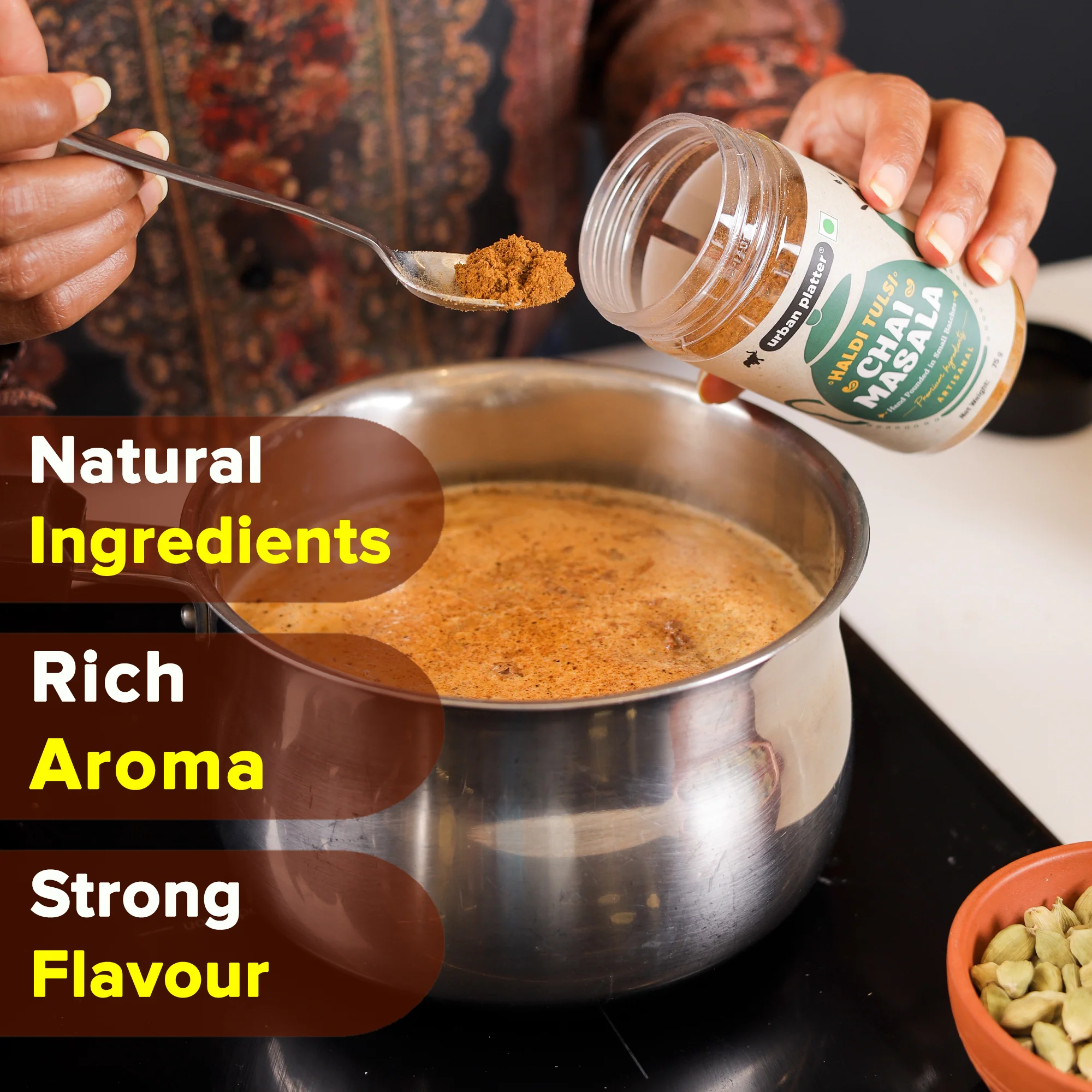 Haldi Tulsi Chai Masala, 75g (Turmeric & Basil | Artisanal Tea Spice | Hand Pounded | Strong Aroma and Flavour) - Image 7
