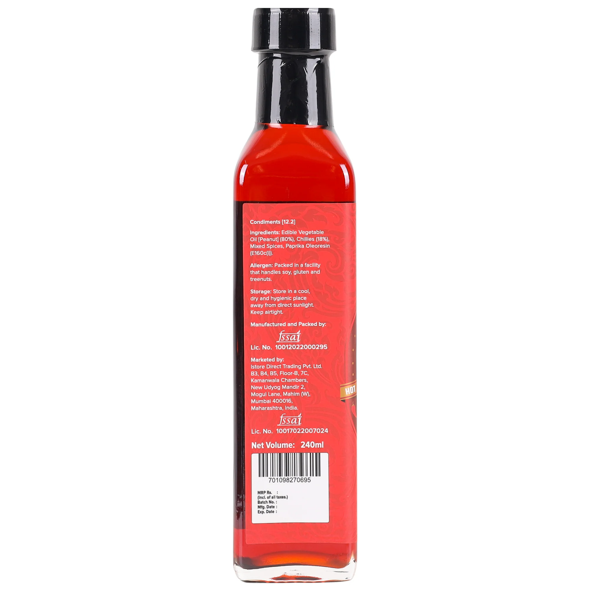 Chilli Oil, 240ml (Condiment, Hot and Spicy, Peppers and Spices Infused Oil, Add to pastas, pizzas, salads, soups) - Image 3