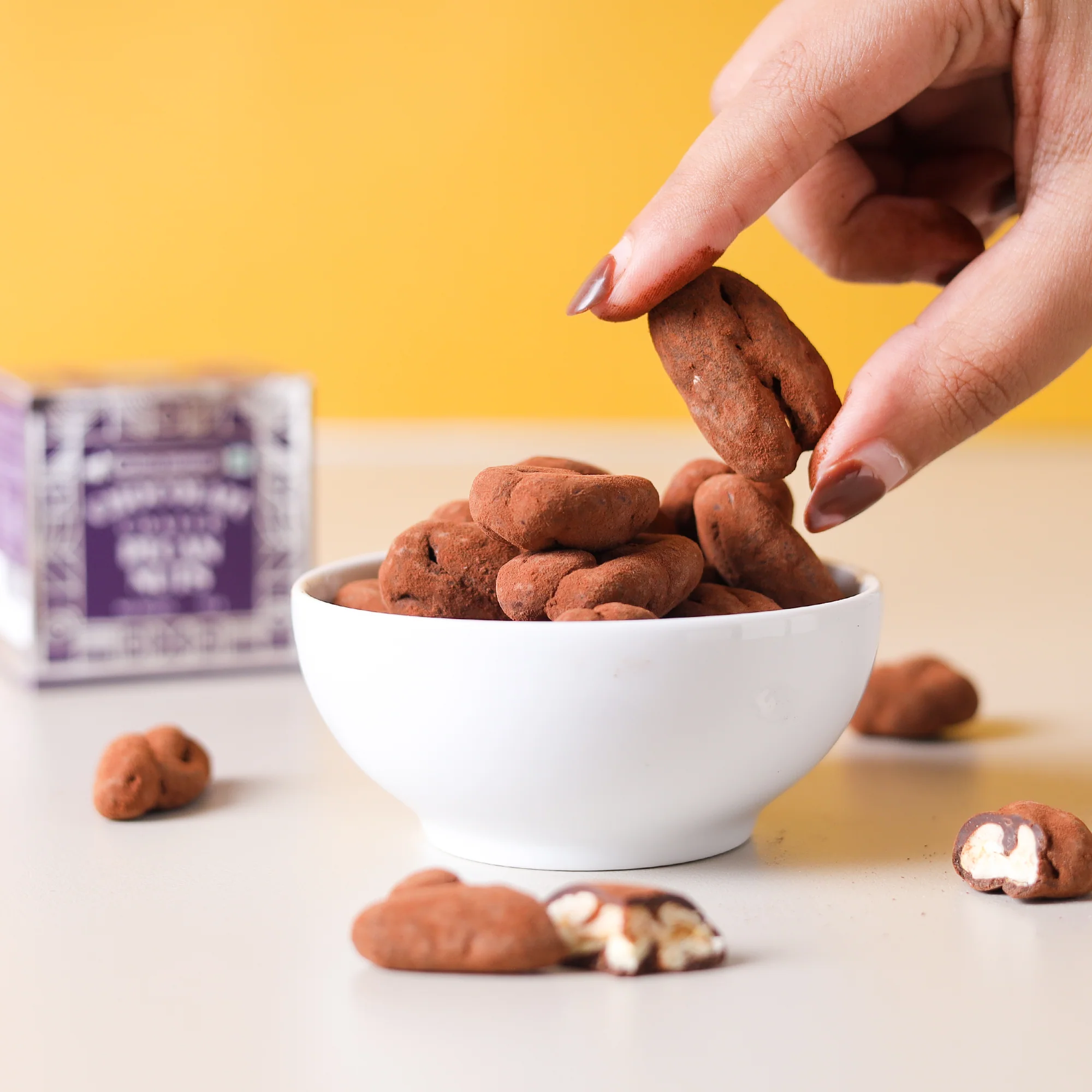 Chocolate Coated Pecan Nuts, 50g (58% Belgian Dark Chocolate | Handcrafted & Artisanal | Perfectly Plant-Based) - Image 5