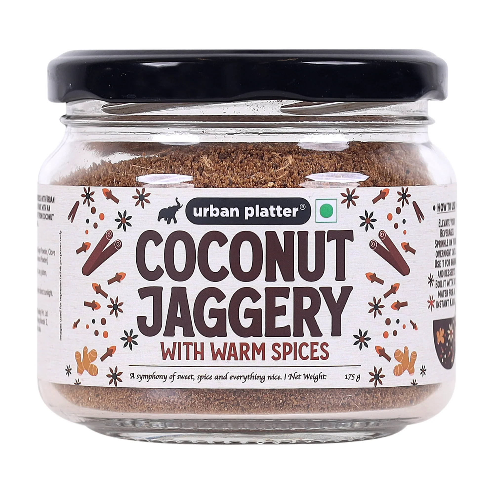 Coconut Jaggery With Warm Spices , 175g [Deep & Rich Sweetness | Warming & Comforting Spices | Use it in Coffees, Teas, Desserts]