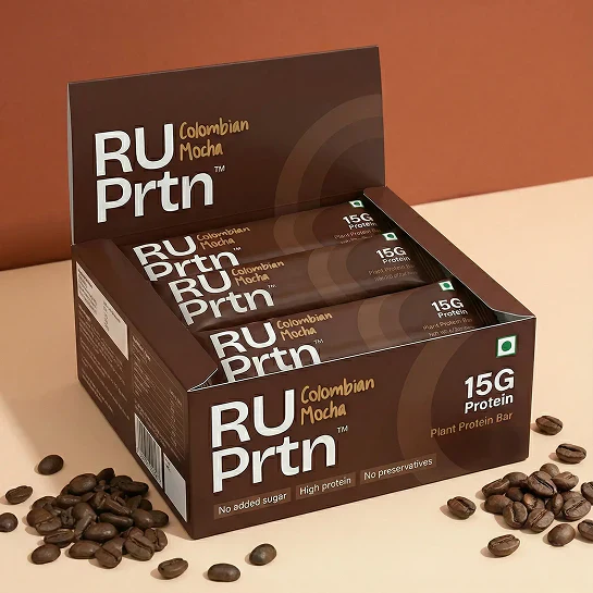 RU Prtn Colombian Mocha Plant Protein Bars,43g (Pack of 6, High Fiber, No Added Sugar, Coffee Energy Snack)