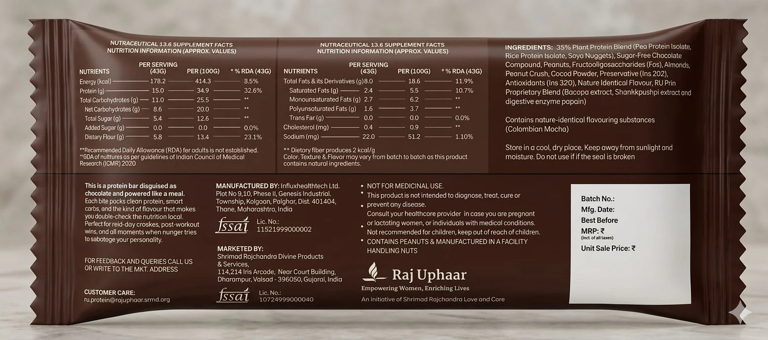 RU Prtn Colombian Mocha Plant Protein Bars,43g (Pack of 6, High Fiber, No Added Sugar, Coffee Energy Snack) - Image 2