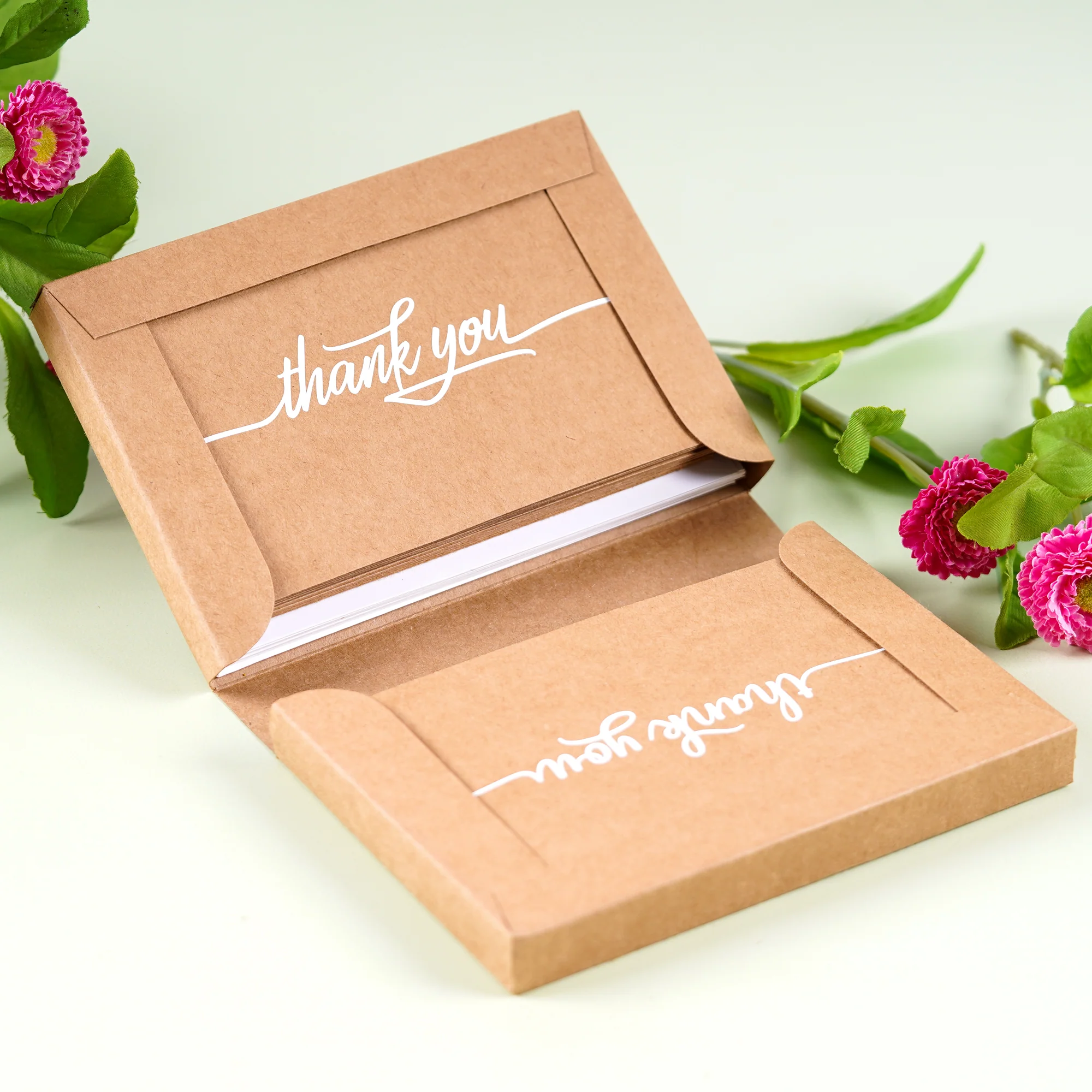 Craft Paper Thank You Greeting Card (Greeting Card for Loved Ones, Perfect For Gifting | 4 Styles in Craft Paper Finish | Pack of 20 Greeting Cards + Envelopes)