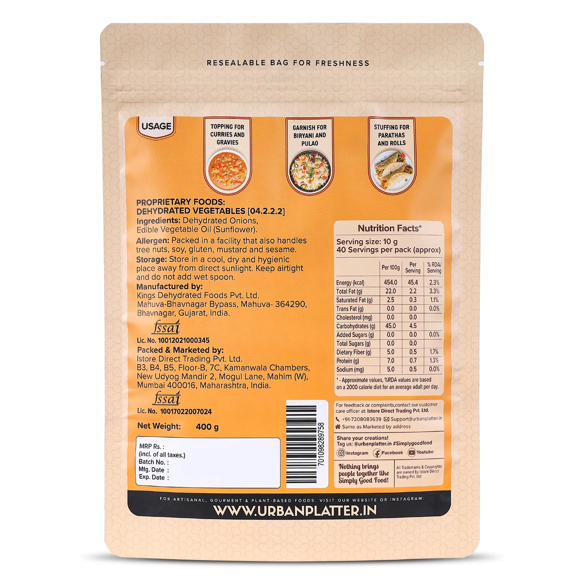 Crispy Fried Onion Birista, 400g (Fried in Sunflower Oil | No Added Salt | Preservative-Free | Ready to Use) - Image 2