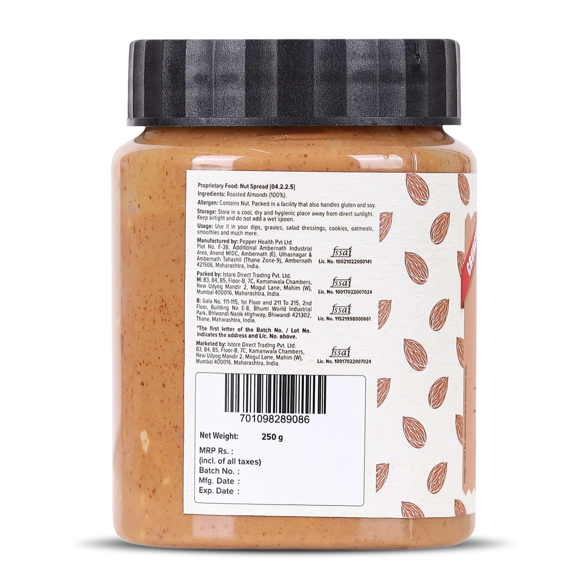 Crunchy Almond Butter, 250g (With Roasted Almonds bits | Single Ingredient | Keto-Friendly) - Image 2