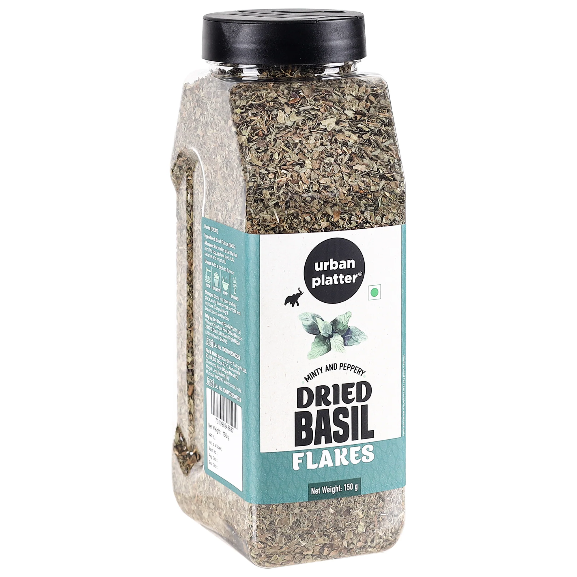 Dried Basil Flakes (Tulasi) Shaker Jar, 150g