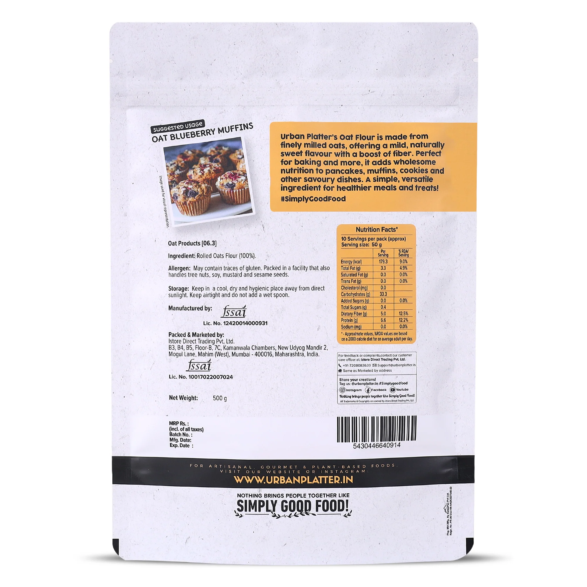 Oats Flour, 500g (Gluten-free, Fibre-rich, Ideal for Baking, Pancakes & Smoothies, Made from 100% Whole Oats) - Image 2