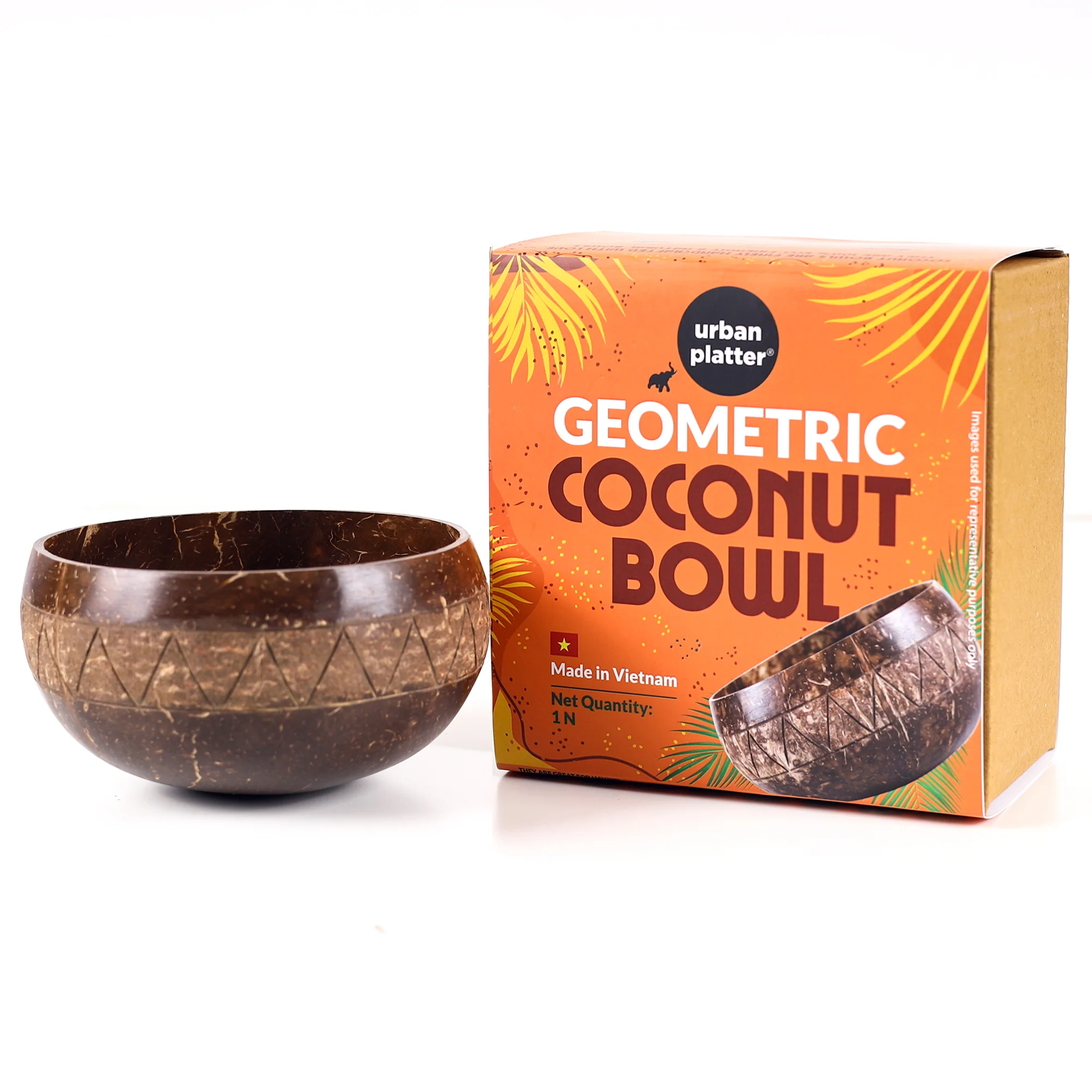 Geometric Coconut Bowl, 1 Unit (Made in Vietnam | Light Weight | Jumbo Size | Eco-friendly)