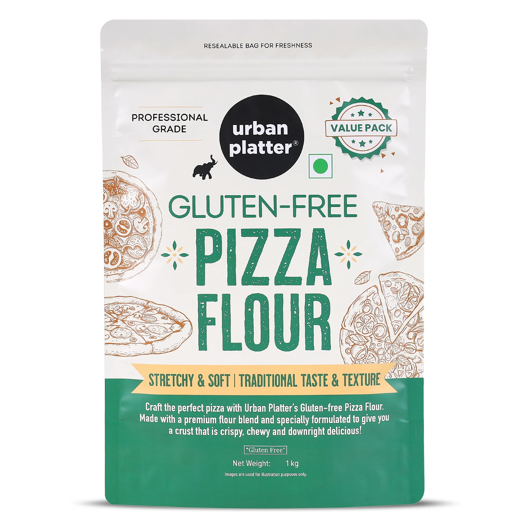 Gluten-free Pizza Flour, 1kg (Professional Grade, Made with Rice, Millets & Tapioca, Soft, Stretchy Dough for Crispy & Chewy Crust)