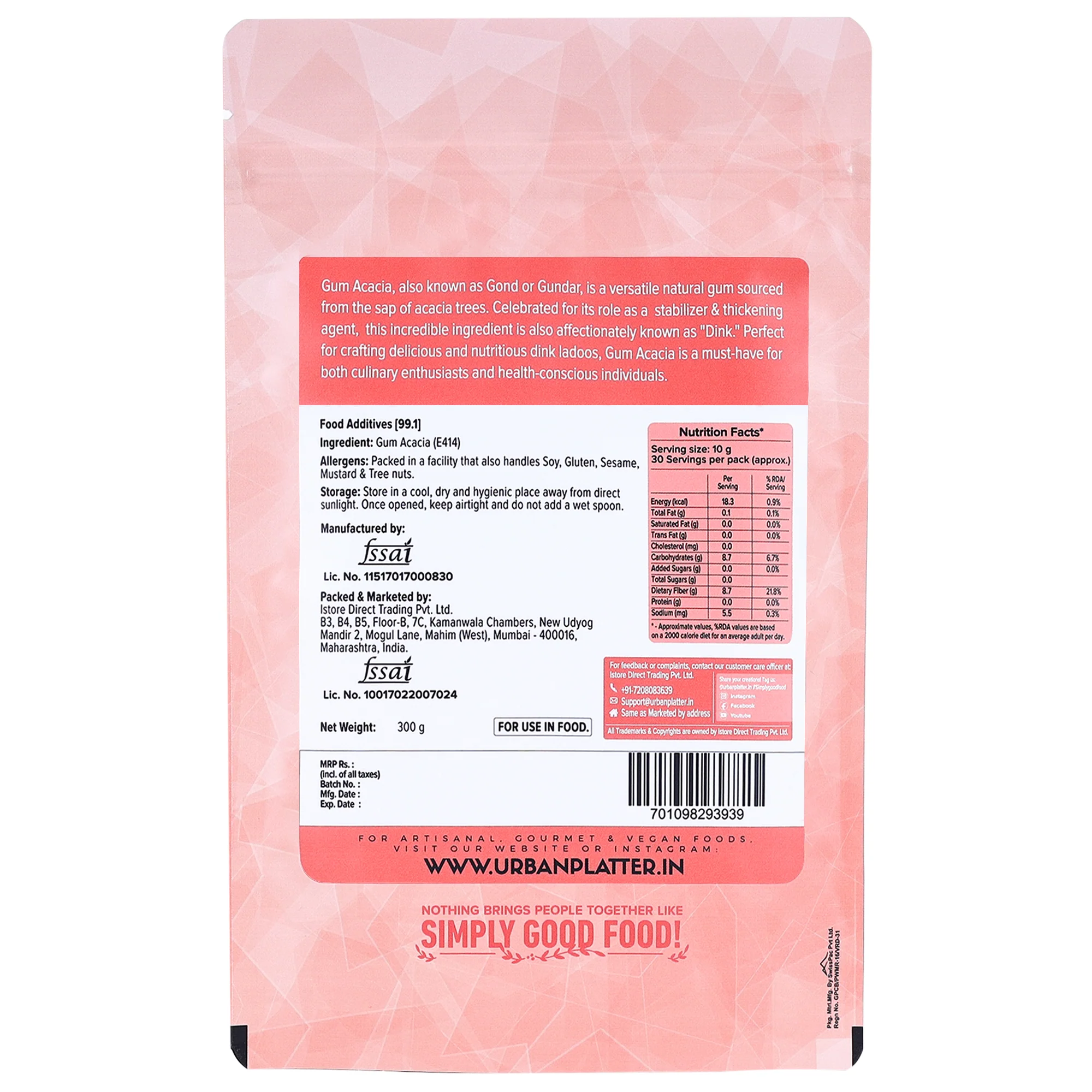 Gum Acacia Powder, 300g (Natural Dink Gond Gunder, Prebiotic Fibre, Baking Binder, Naturally Gluten-free) - Image 2