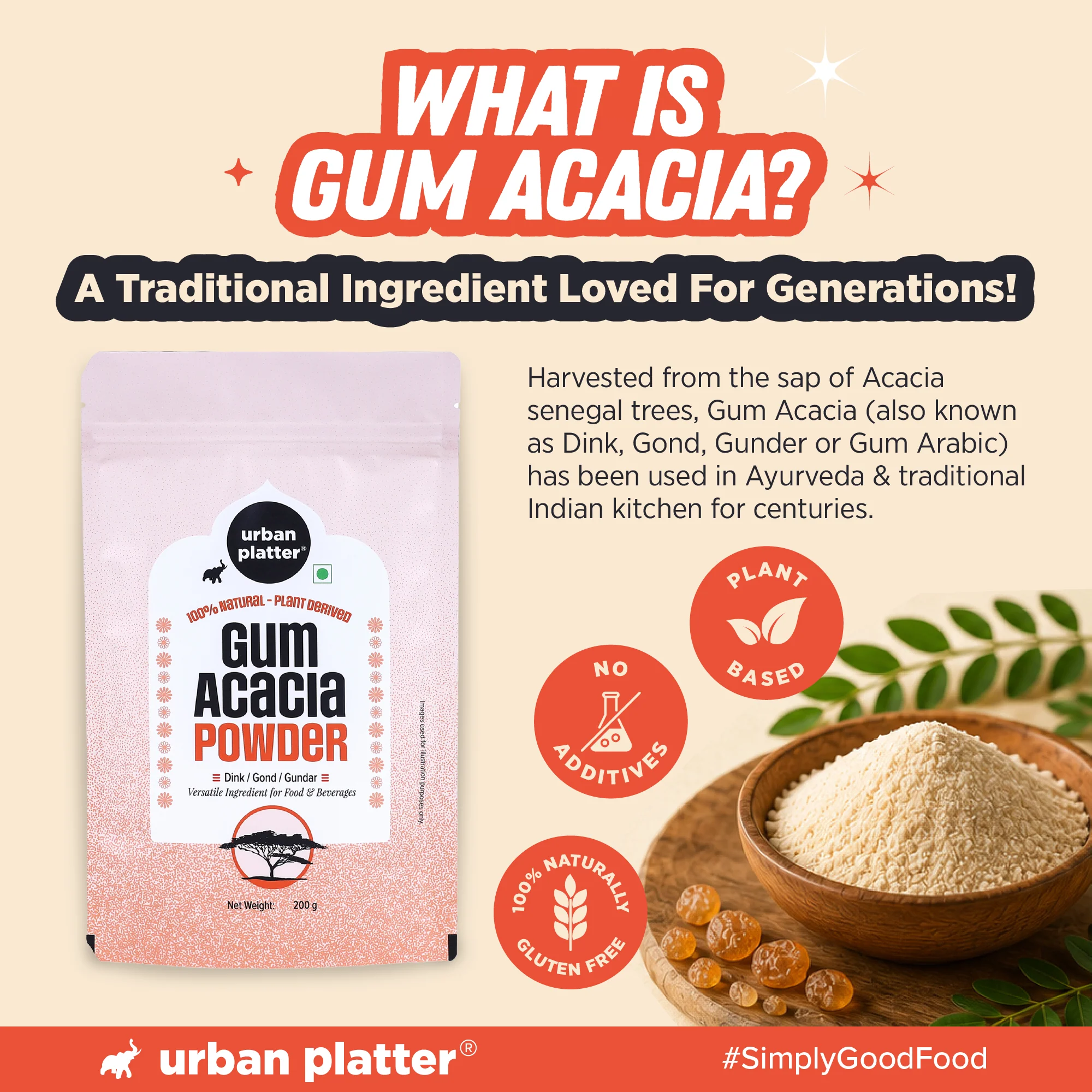 Gum Acacia Powder, 200g (Natural Dink Gond Gunder, Prebiotic Fibre, Baking Binder, Naturally Gluten-free) - Image 3
