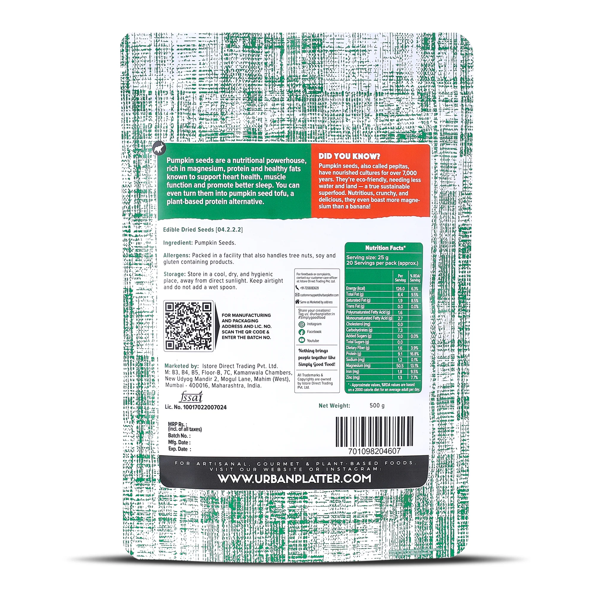 Pumpkin Seeds, 500g (Pepitas, Naturally Rich in Protein & Healthy Fats, Snack, Sprinkle & Bake) - Image 2