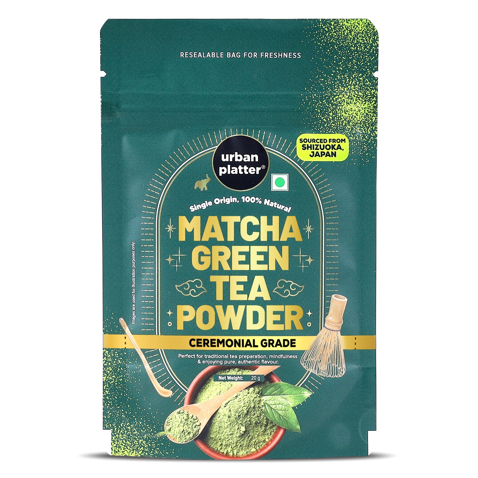 Japanese Ceremonial-grade Matcha Green Tea Powder, 20g (First-harvest leaves | Premium-grade | Stone-Ground)