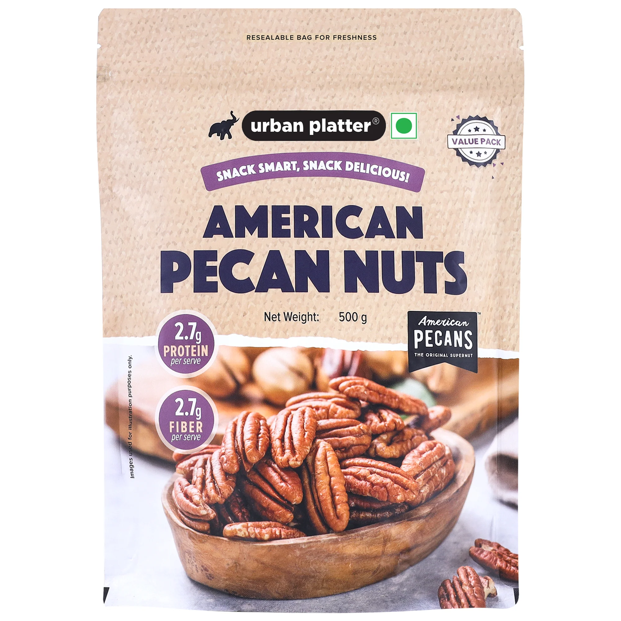 American Pecan Nuts, 500g (Rich in Fibre & Healthy Fats | Ideal for Snacking & Baking | Halves)