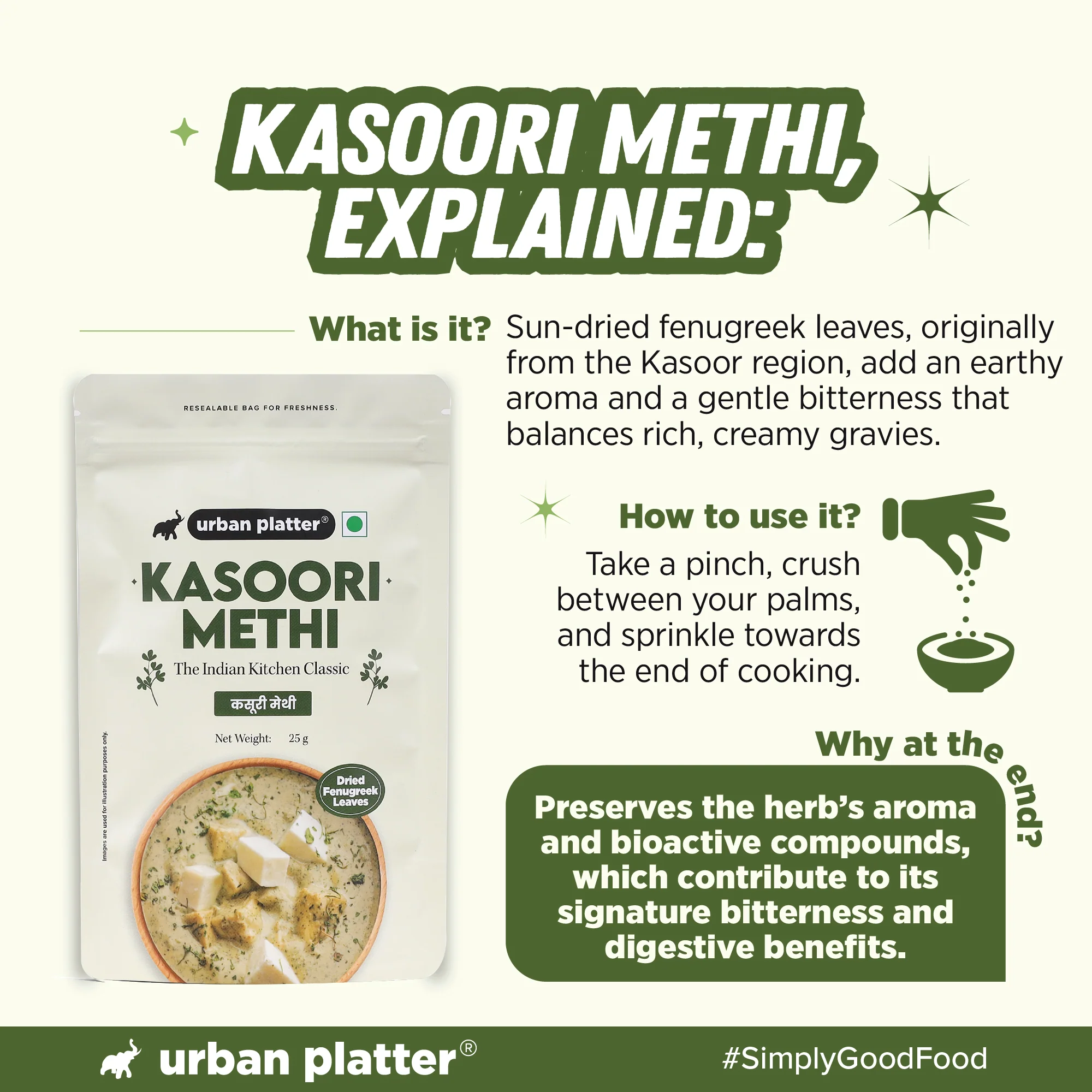 Kasoori Methi, 25g (Dried Fenugreek Leaves, Authentic Indian Herb, Finishing Spice for Curries & Dals) - Image 6