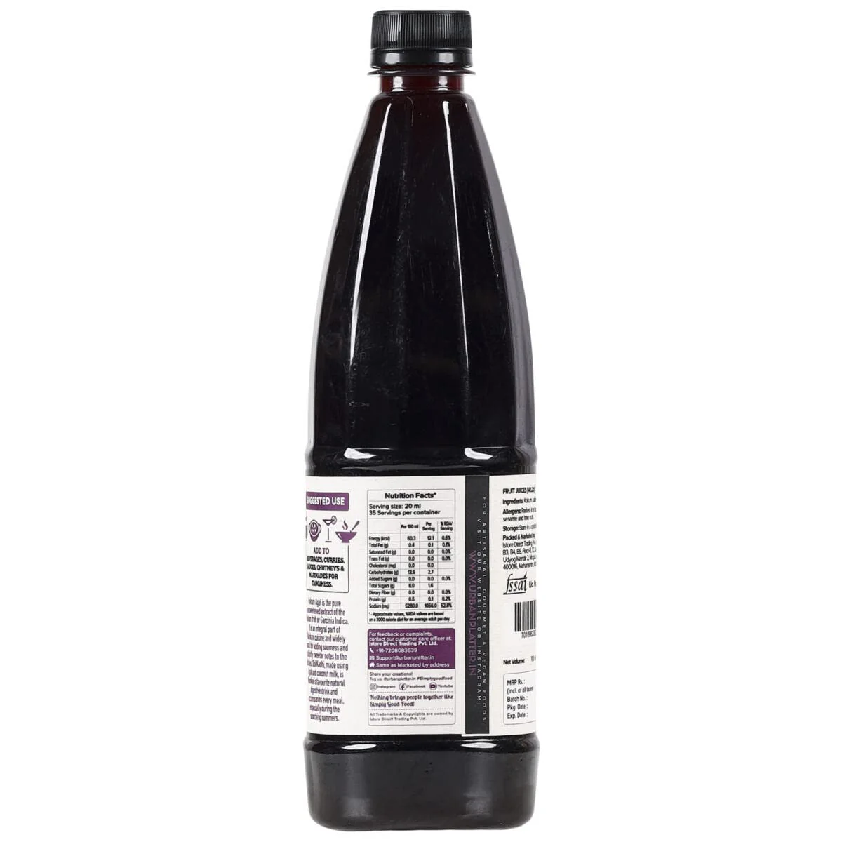 Kokum Agal, 700ml (Unsweetened Kokum Juice, Aids Digestion, Natural Coolant & Souring Agent) - Image 3