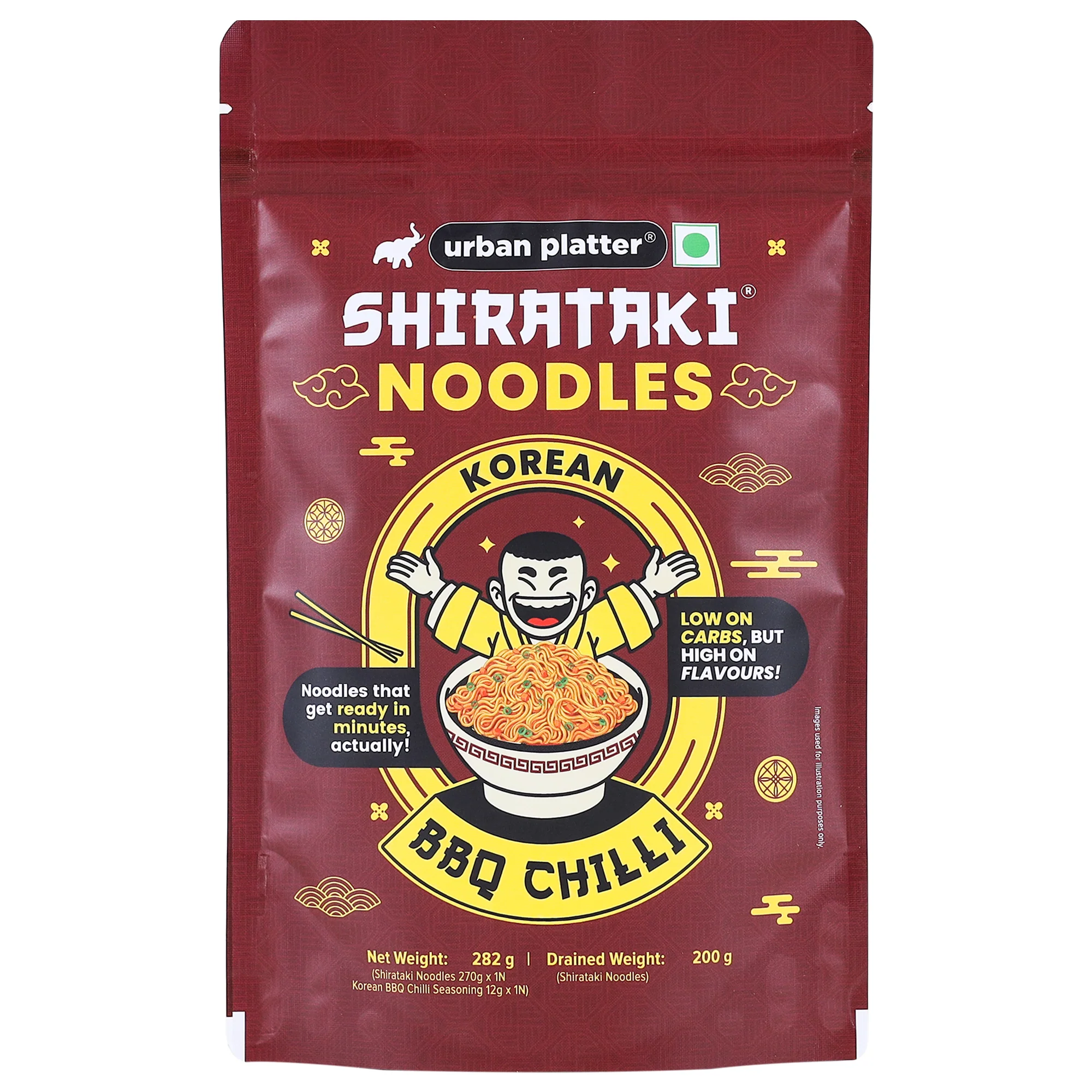 Korean BBQ Chilli Shirataki Noodles, 282g (Keto-friendly, Low-Carb, Fat-free, Instant Noodles | Spicy BBQ Chilli Flavour | Konjac Miracle Noodles)