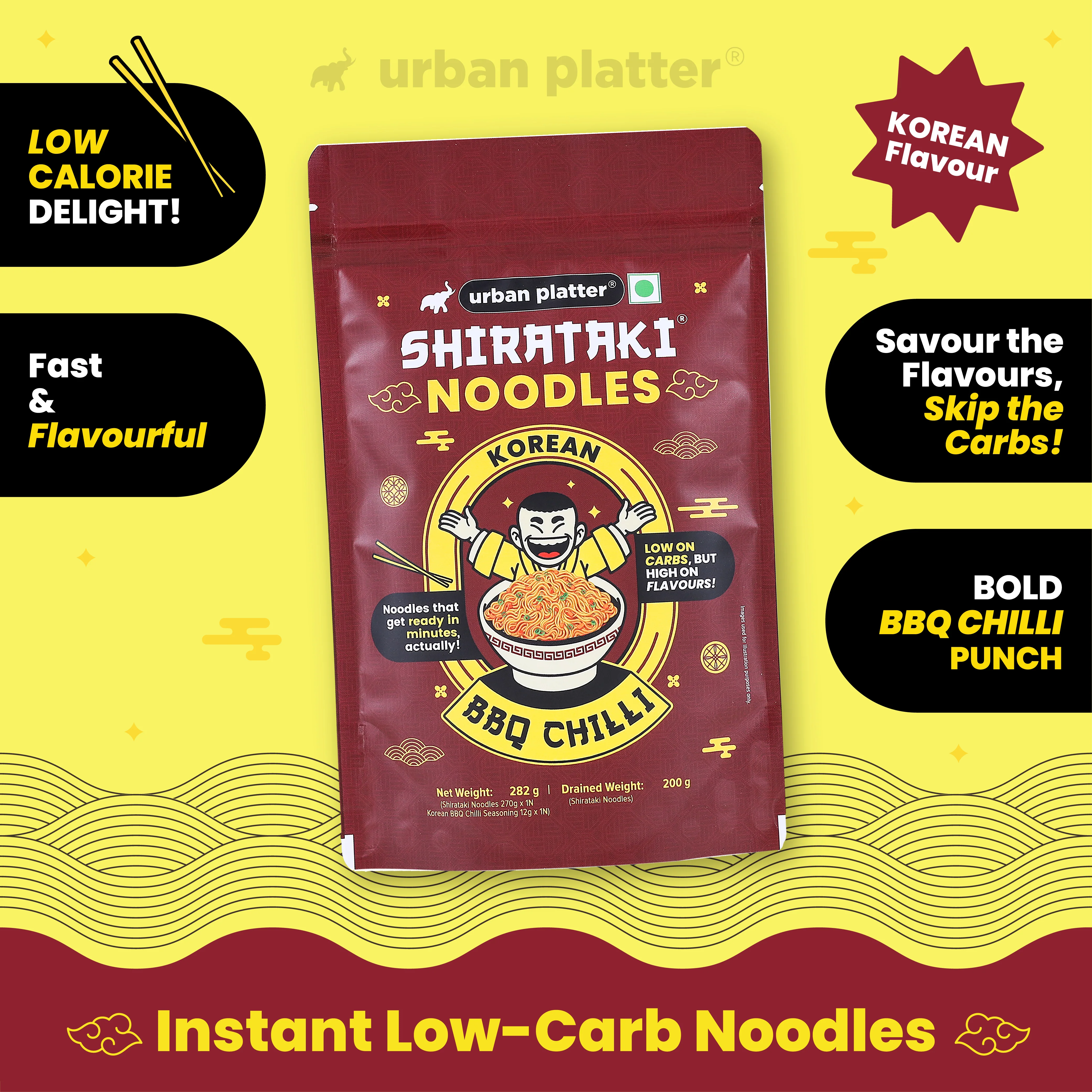 Korean BBQ Chilli Shirataki Noodles, 282g (Keto-friendly, Low-Carb, Fat-free, Instant Noodles | Spicy BBQ Chilli Flavour | Konjac Miracle Noodles) - Image 3