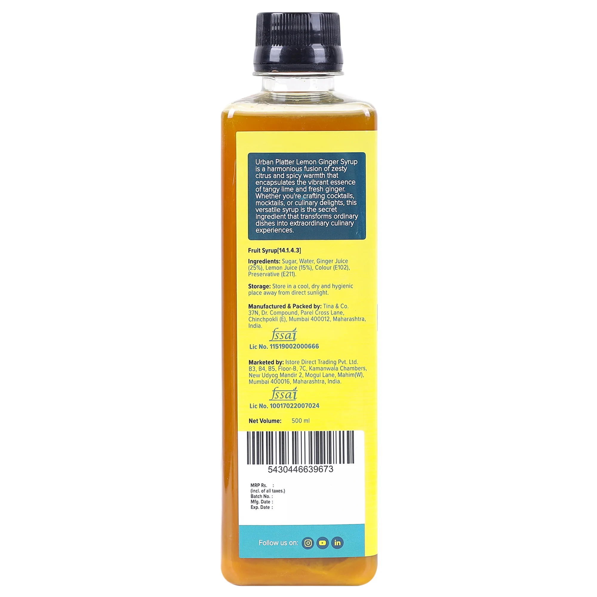 Ginger Lemon Syrup, 500ml (Refreshing | Tangy and Zesty | Sweetened) - Image 4