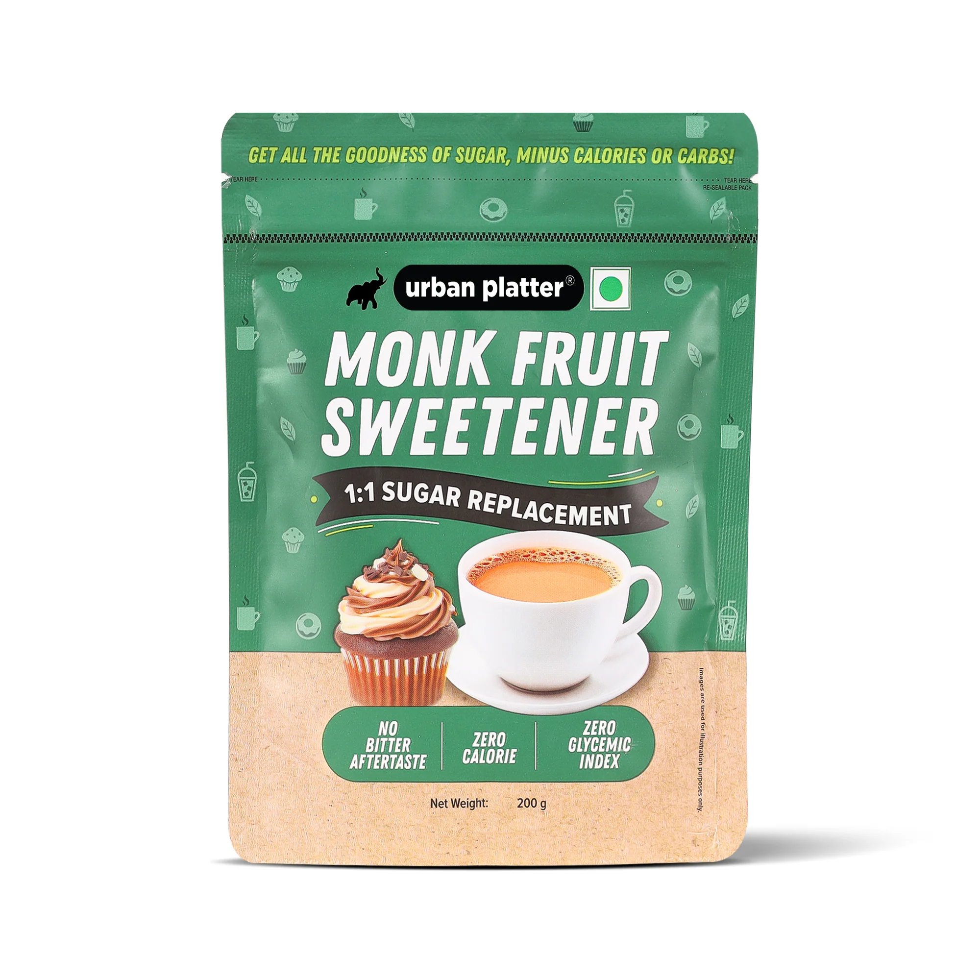 Monk Fruit Sweetener, 200g (Zero Calorie, Keto & Diabetic-Friendly, 1:1 Sugar Replacement, No Aftertaste, Monk Fruit + Erythritol Blend)
