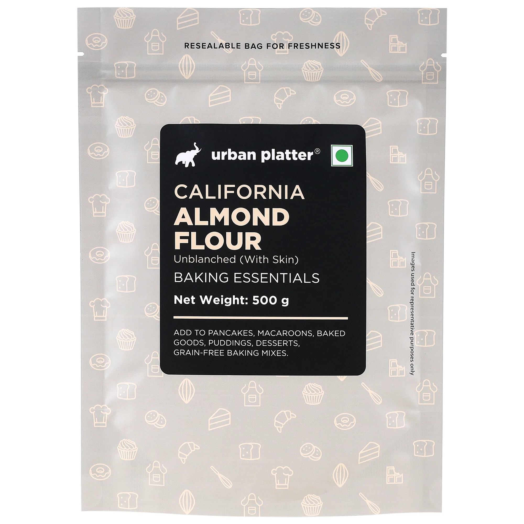 Natural Almond Flour, 500g (Naturally Gluten-free, Low-Carb, Unblanched, Ideal for Baking & Keto Recipes)