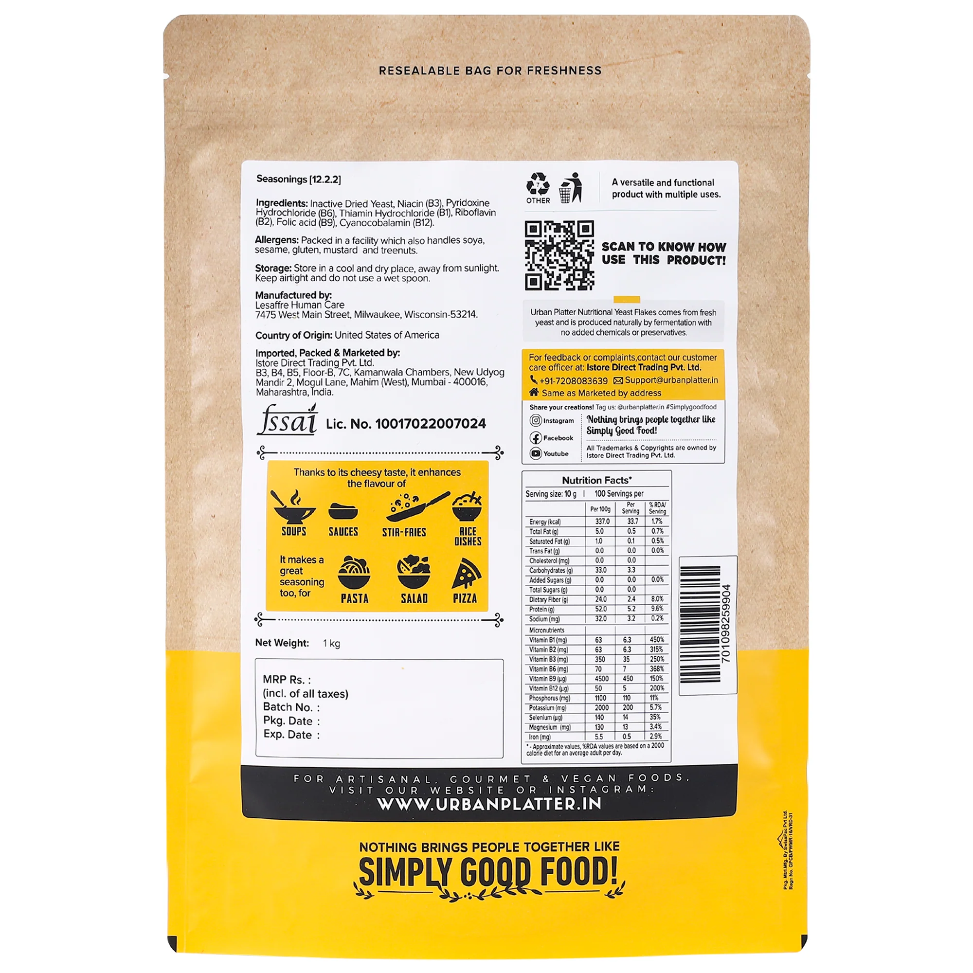 Nutritional Yeast Flakes, 1kg (Rich in Vitamin B12, Gluten-free, Perfectly Plant-Based Nutty and Cheesy Nooch, Savoury Seasoning) - Image 2