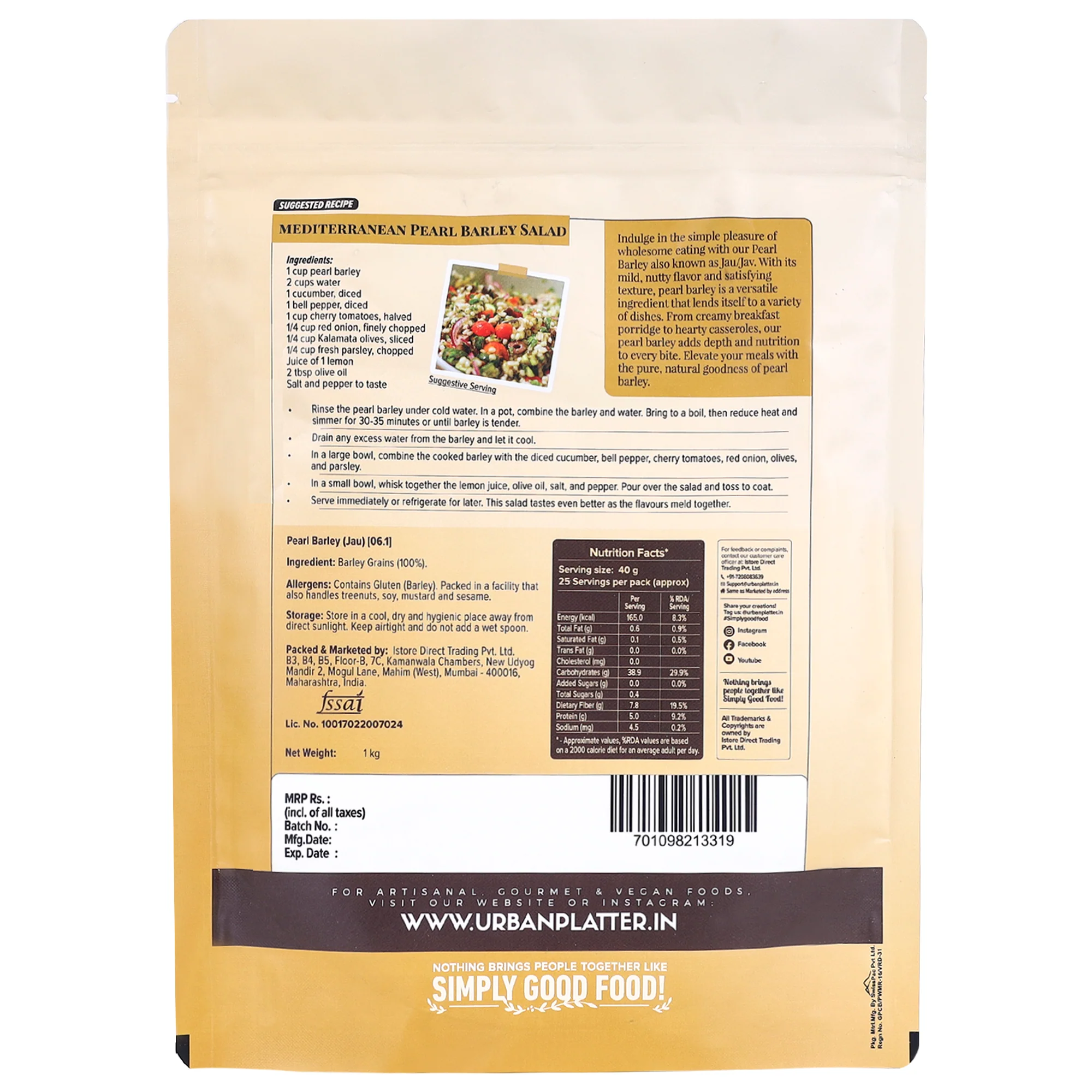 Pearl Barley (Jau), 1Kg [All Natural & Fiber-rich] - Image 2