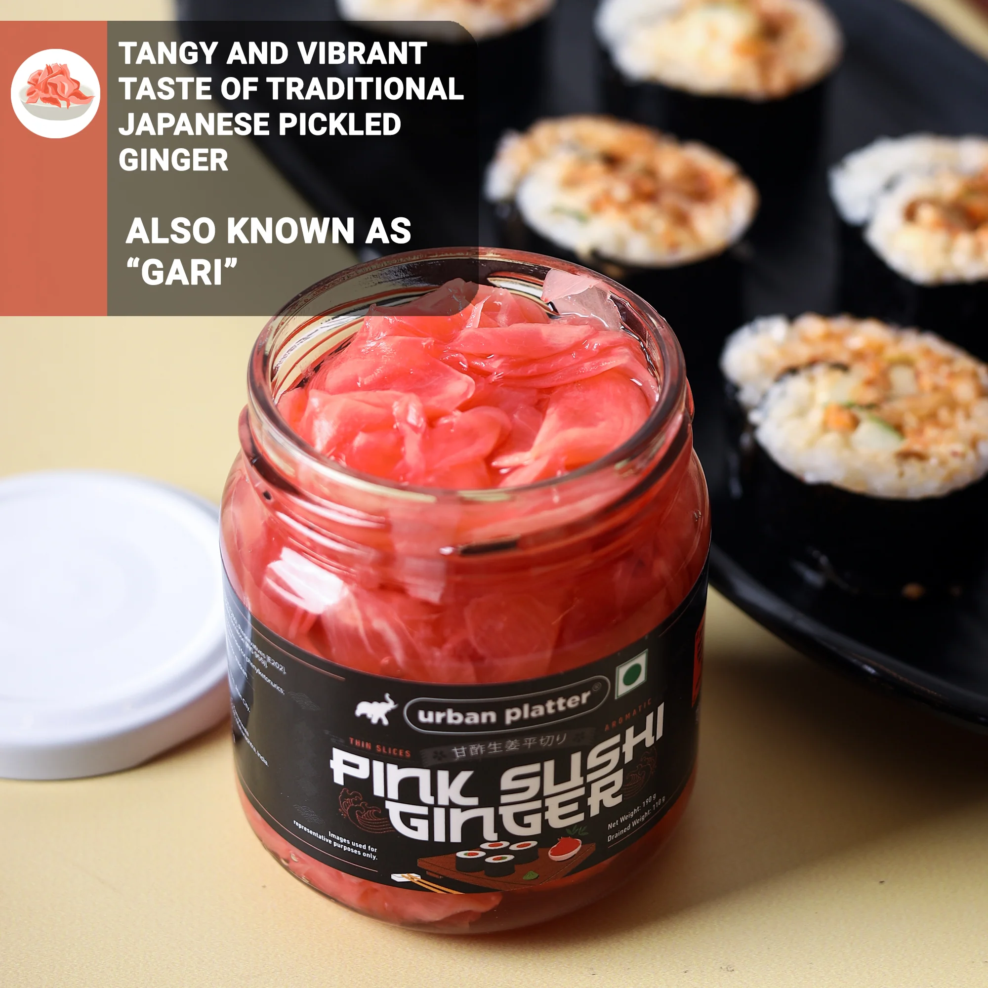 Pink Sushi Ginger, 190g, Drained Weight 110g [Gari, Japanese style pickled ginger, Sushi Ingredient, Thinly Sliced, Perfectly Aromatic] - Image 4