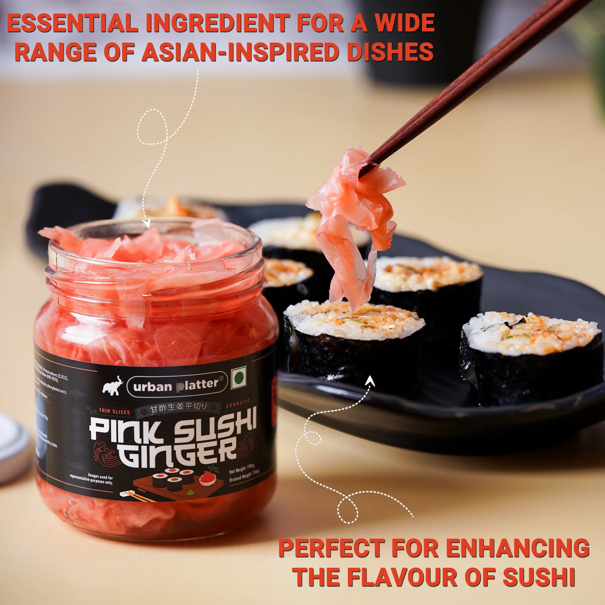 Pink Sushi Ginger, 190g, Drained Weight 110g [Gari, Japanese style pickled ginger, Sushi Ingredient, Thinly Sliced, Perfectly Aromatic] - Image 5